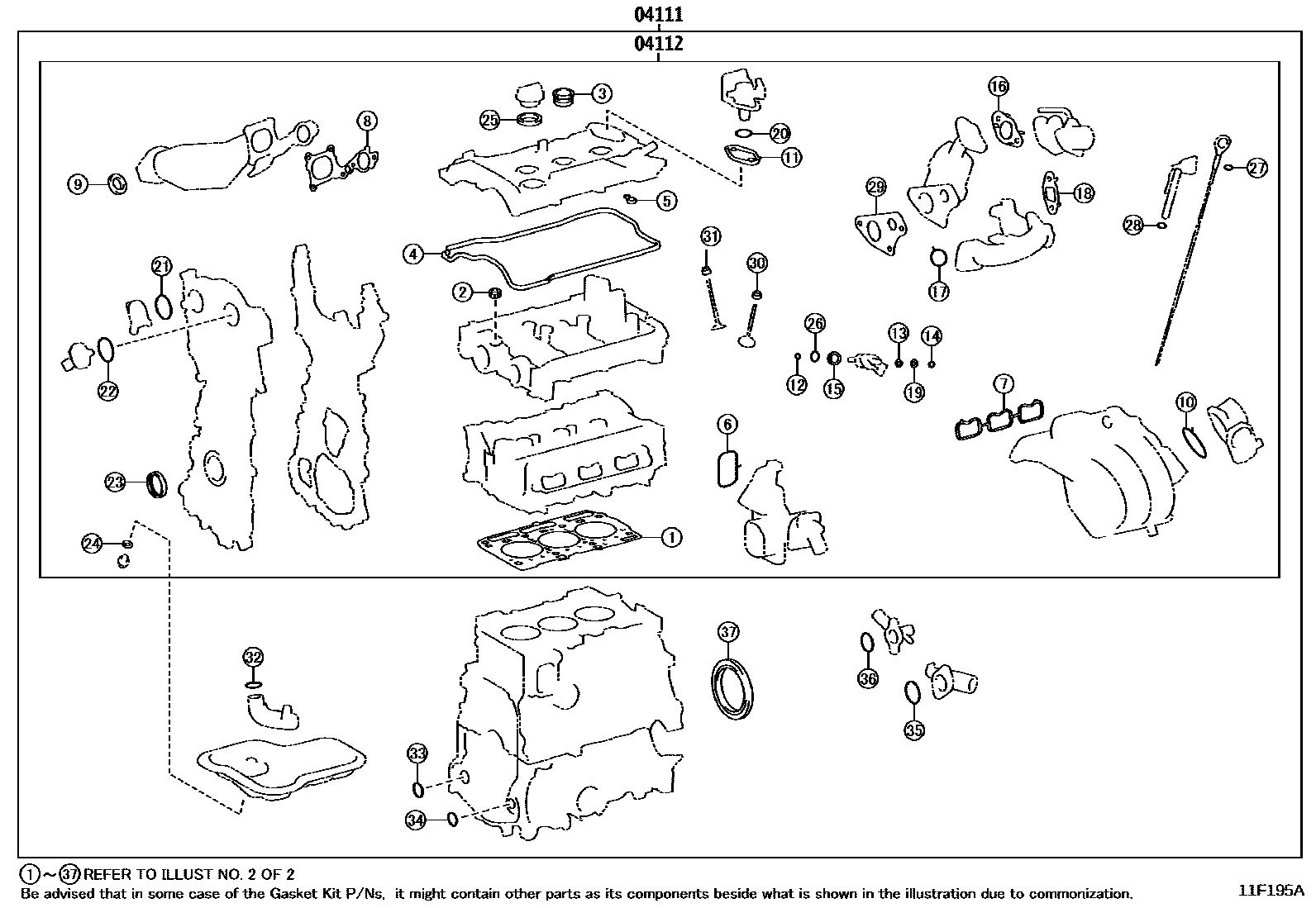 Toyota COROLLA Engine Overhaul Gasket Kit EPC diagram — 11F195A