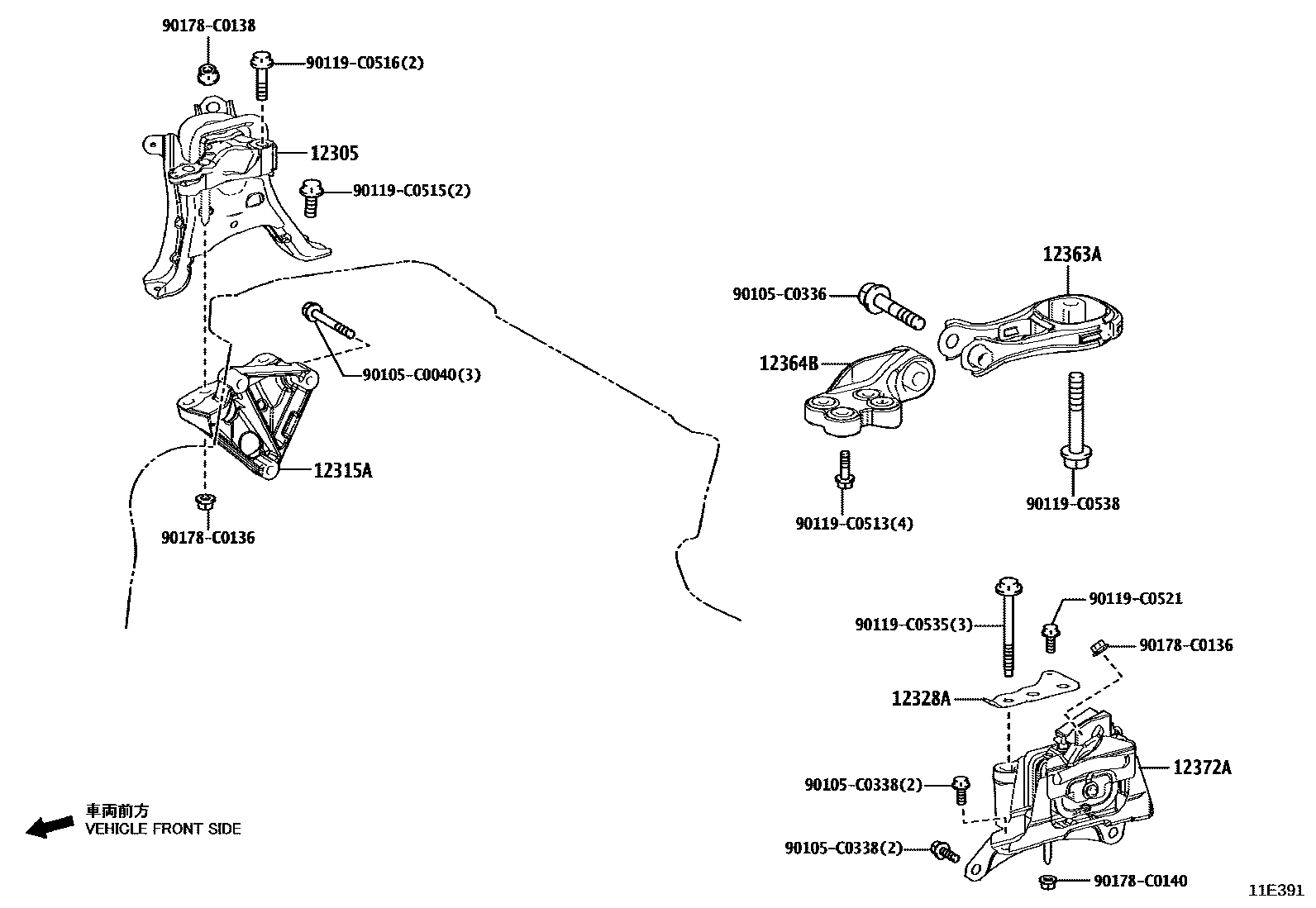 Toyota COROLLA Engine Mounting EPC diagram — 11E391