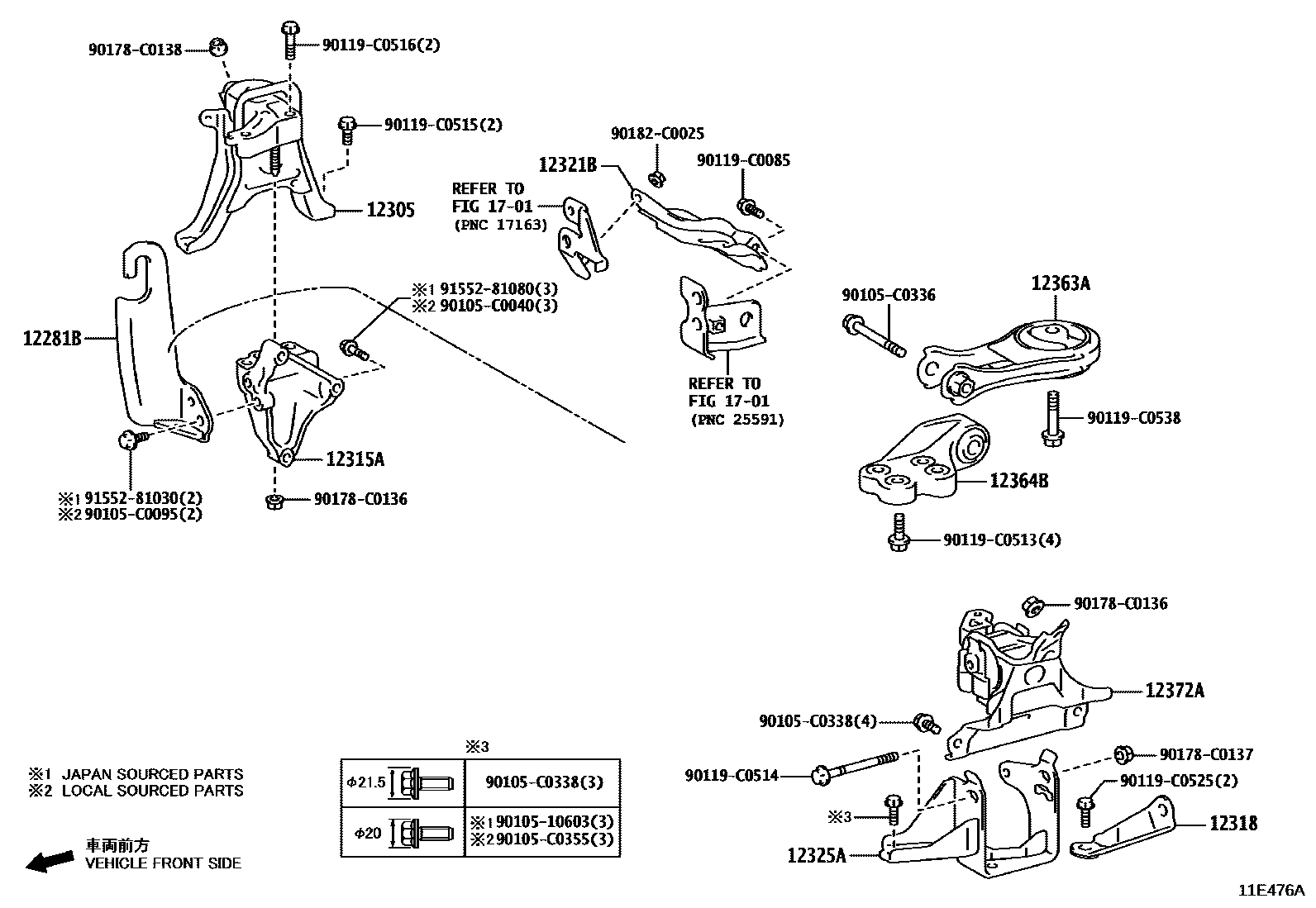 Toyota COROLLA Engine Mounting EPC diagram — 11E476A