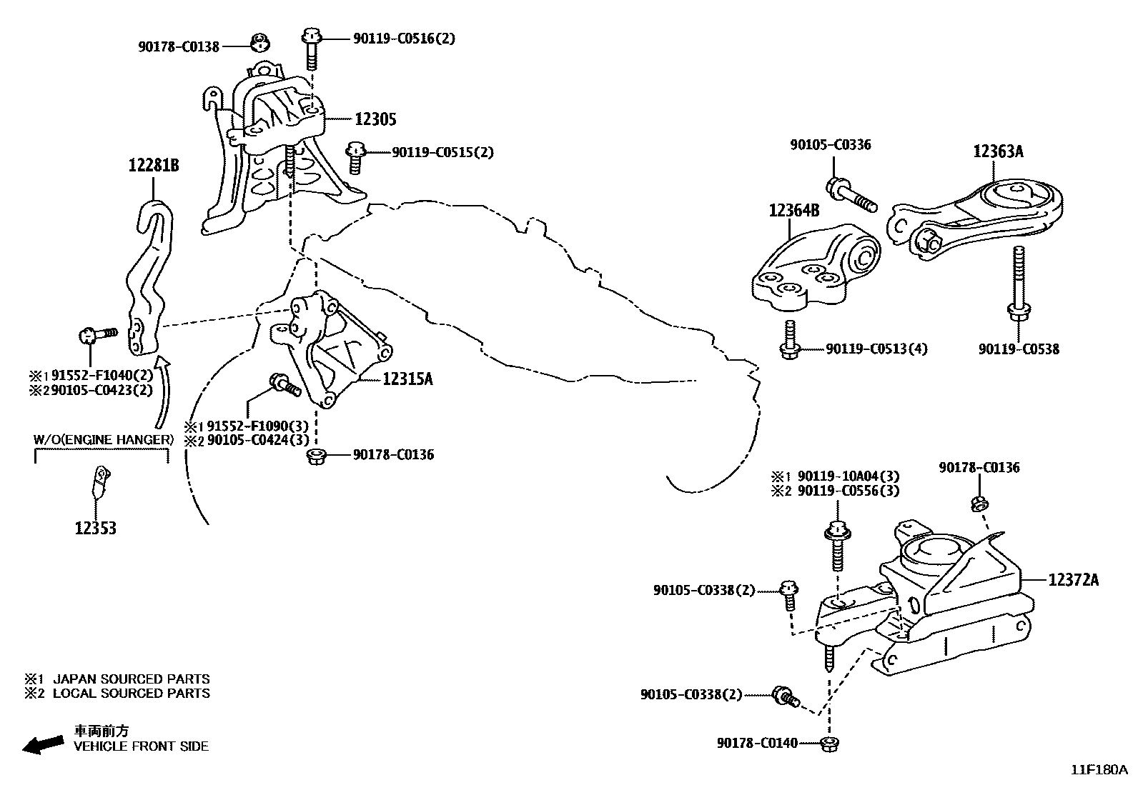 Toyota COROLLA Engine Mounting EPC diagram — 11F180A