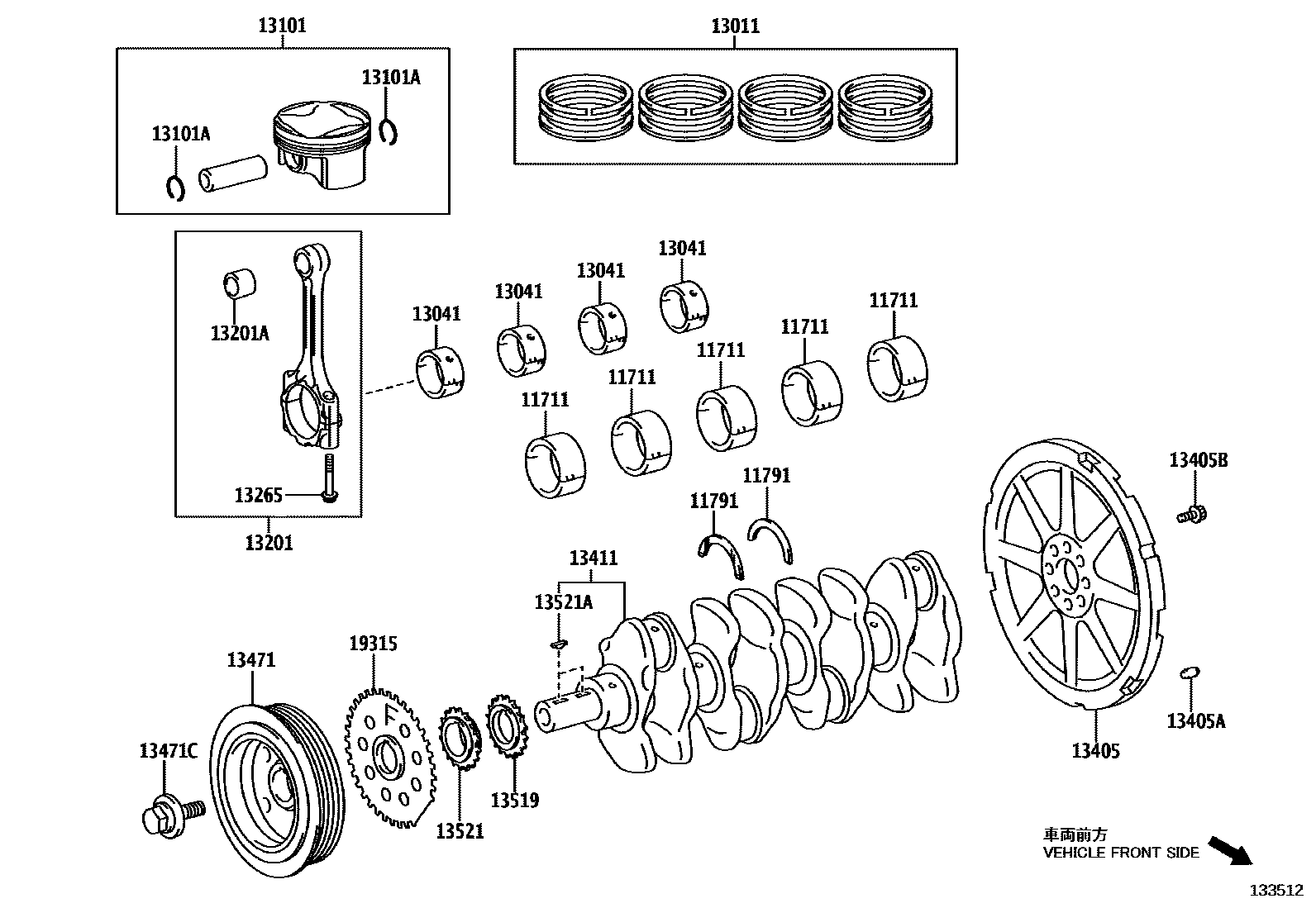 Toyota COROLLA Crankshaft & Piston EPC diagram — 133512
