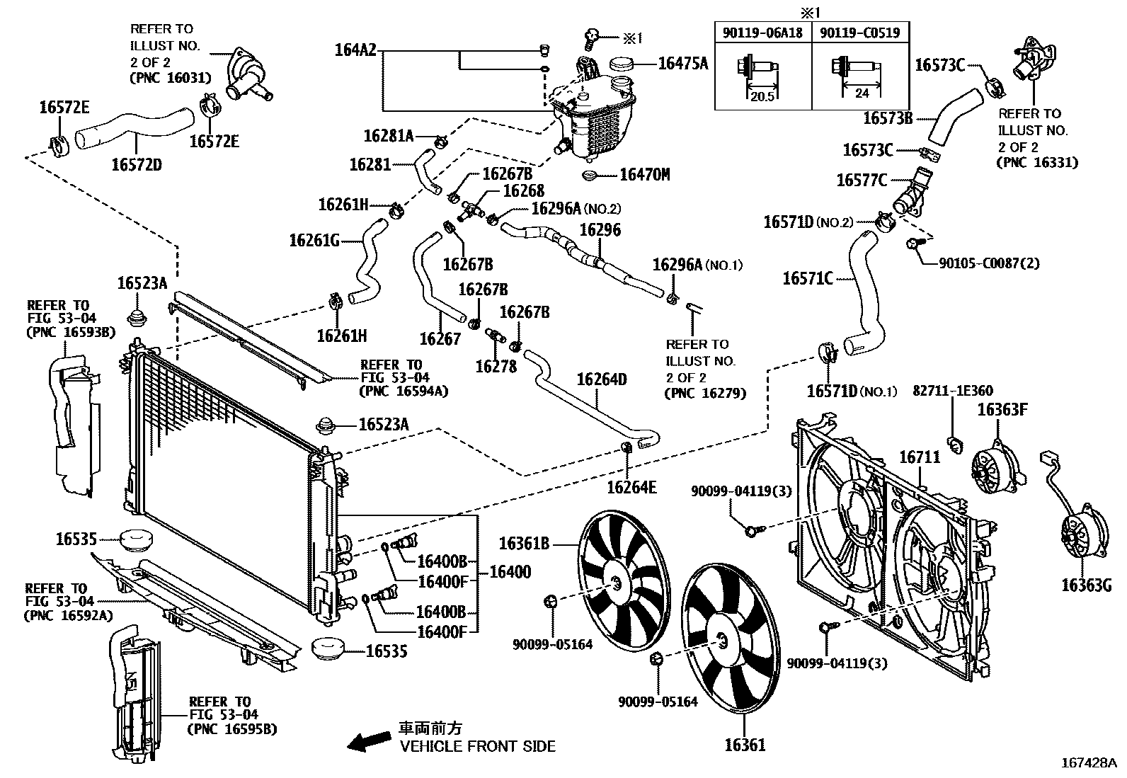 Toyota COROLLA RADIATOR & WATER OUTLET EPC diagram — 167428A