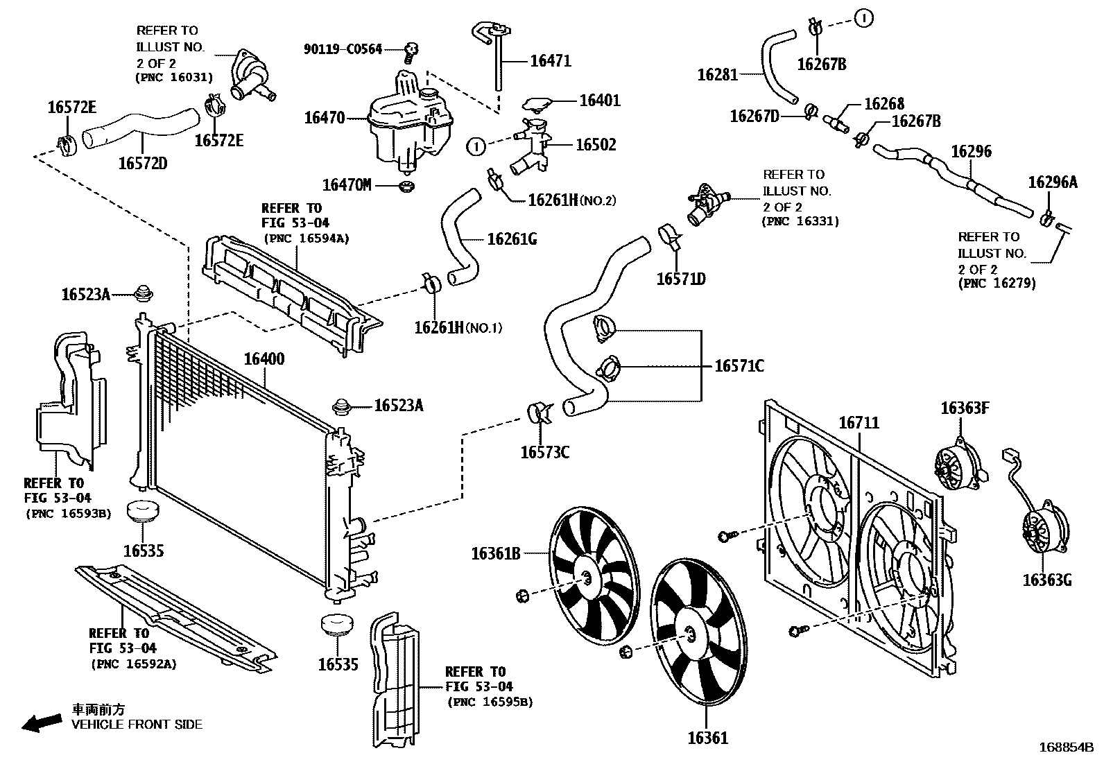 Toyota COROLLA RADIATOR & WATER OUTLET EPC diagram — 168854B