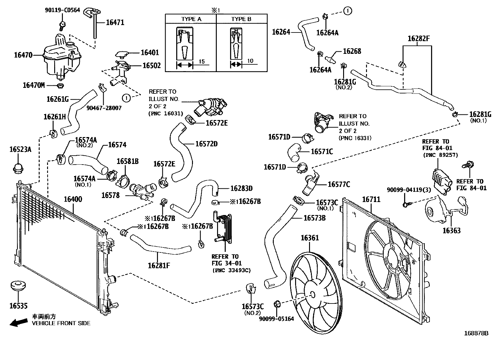 Toyota COROLLA RADIATOR & WATER OUTLET EPC diagram — 168878B