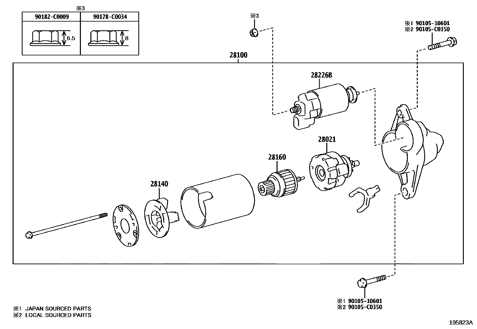Toyota COROLLA 起动机 EPC diagram — 195823A