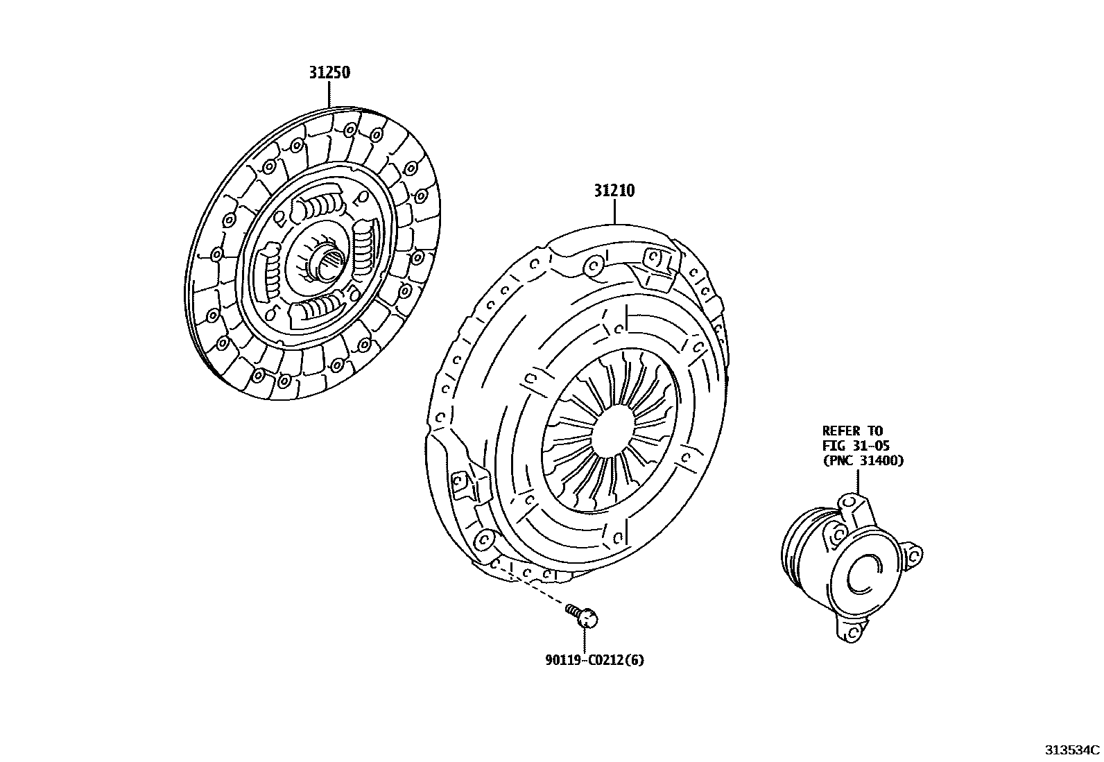Toyota COROLLA 离合器和分离叉 EPC diagram — 313534C