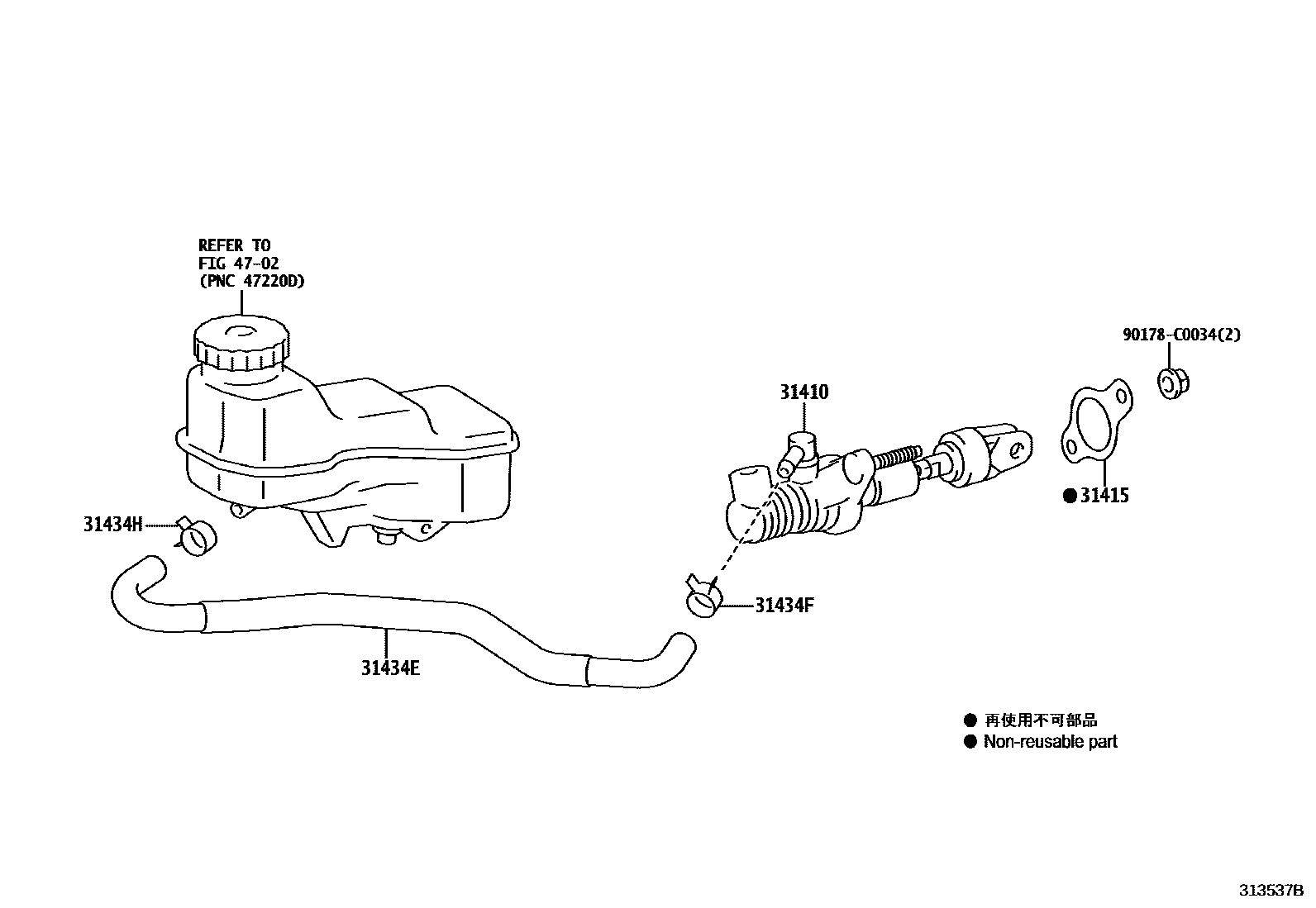 Toyota COROLLA 离合器总泵 EPC diagram — 313537B