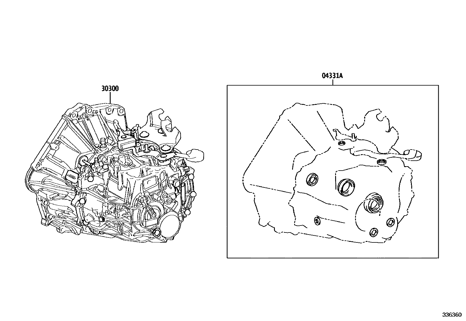 Toyota COROLLA 传动桥或变速器总成和衬垫组件(MTM) EPC diagram — 336360