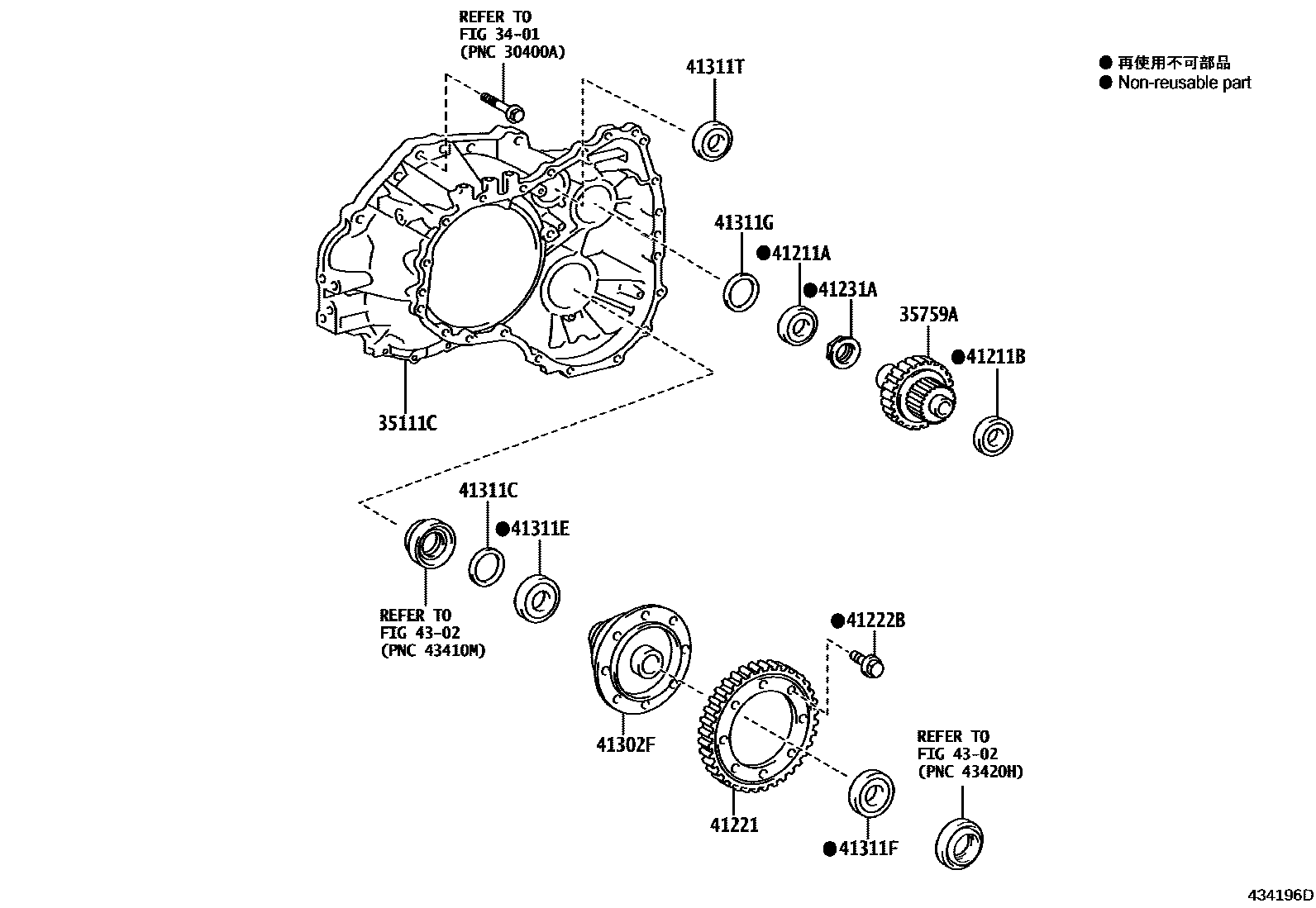 Toyota COROLLA 前桥壳和差速器 EPC diagram — 434196D