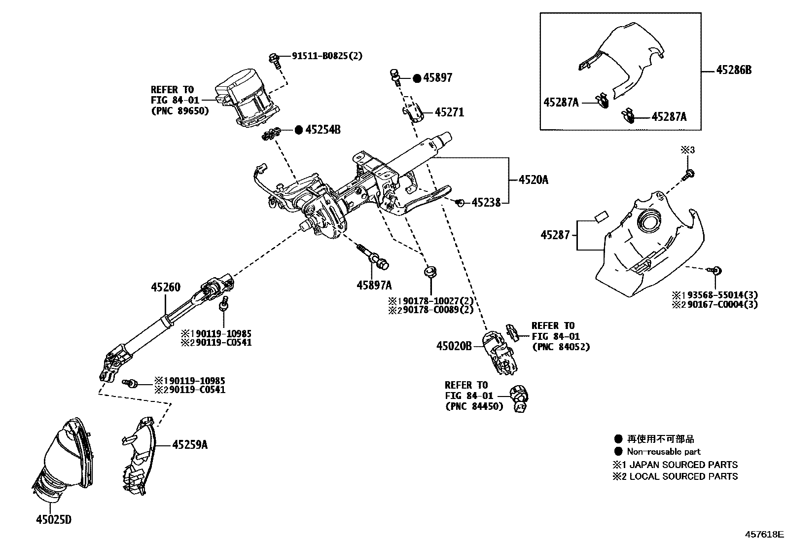 Toyota COROLLA Steering Column & Shaft EPC diagram — 457618E