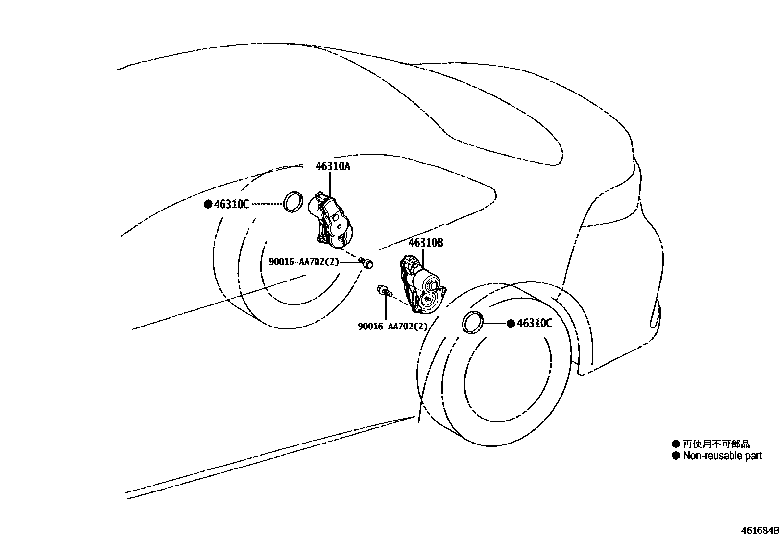 Toyota COROLLA Parking Brake & Cable EPC diagram — 461684B