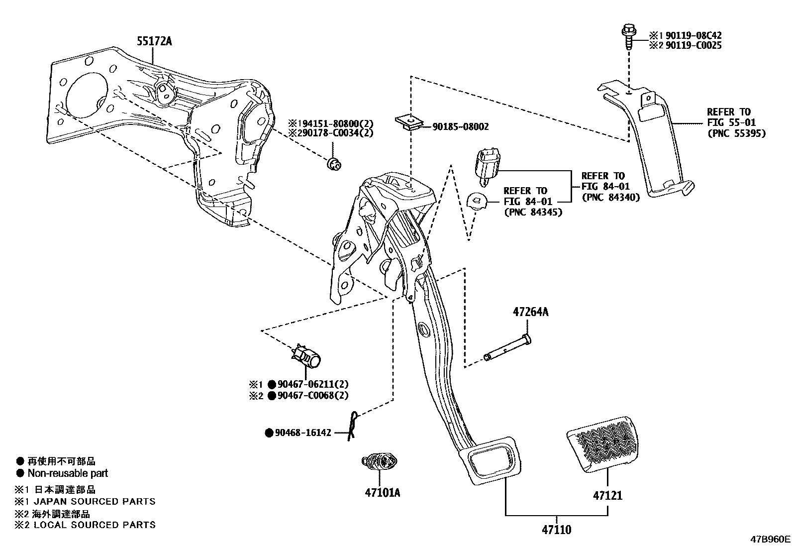 Toyota COROLLA Brake Pedal & Bracket EPC diagram — 47B960E