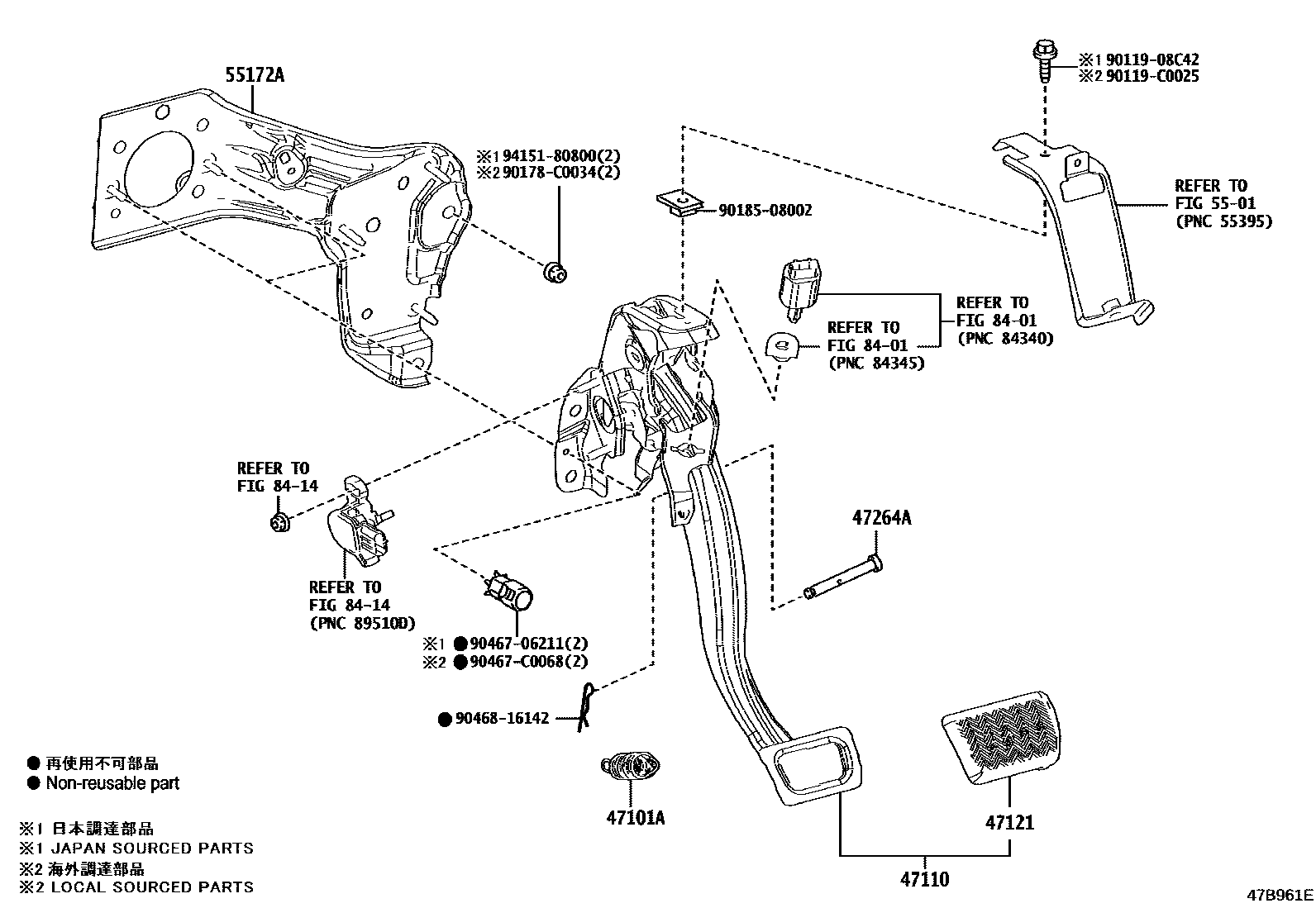 Toyota COROLLA Brake Pedal & Bracket EPC diagram — 47B961E