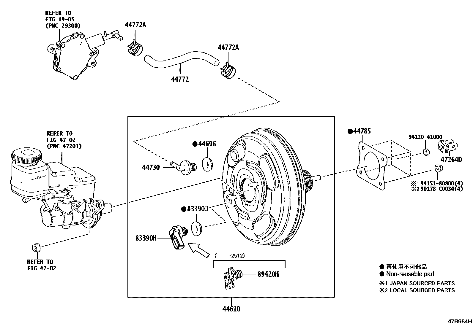 Toyota COROLLA 制动助力器和真空管 EPC diagram — 47B984H