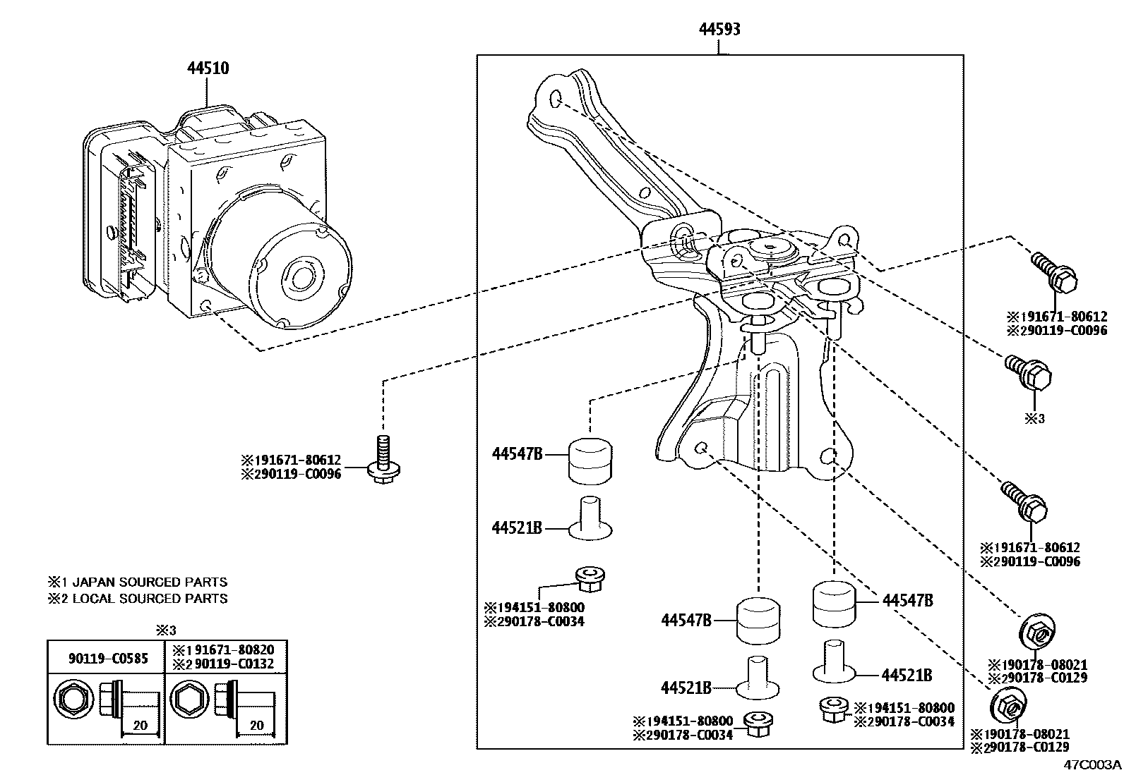 Toyota COROLLA 制动配管和卡箍 EPC diagram — 47C003A