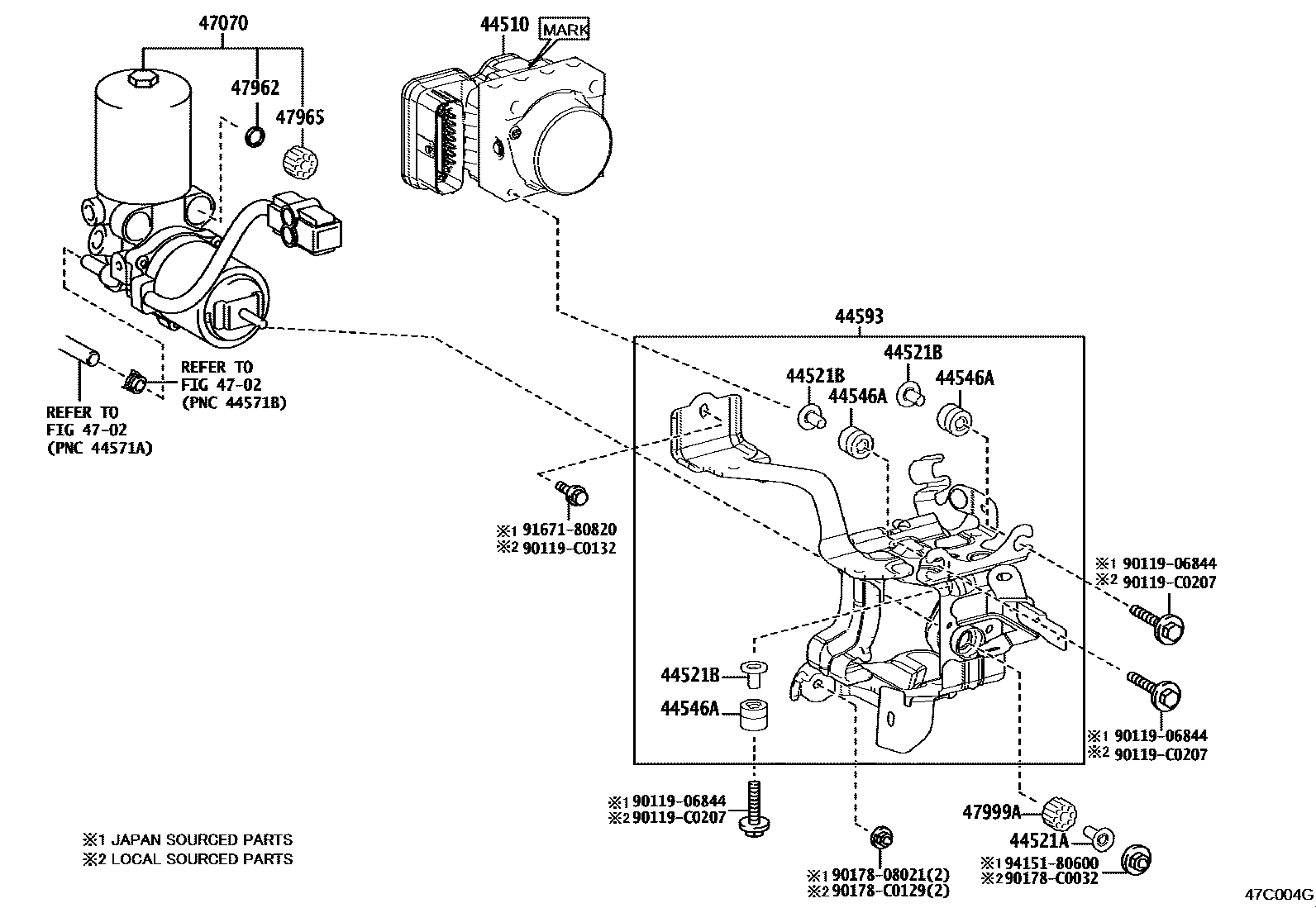 Toyota COROLLA 制动配管和卡箍 EPC diagram — 47C004G