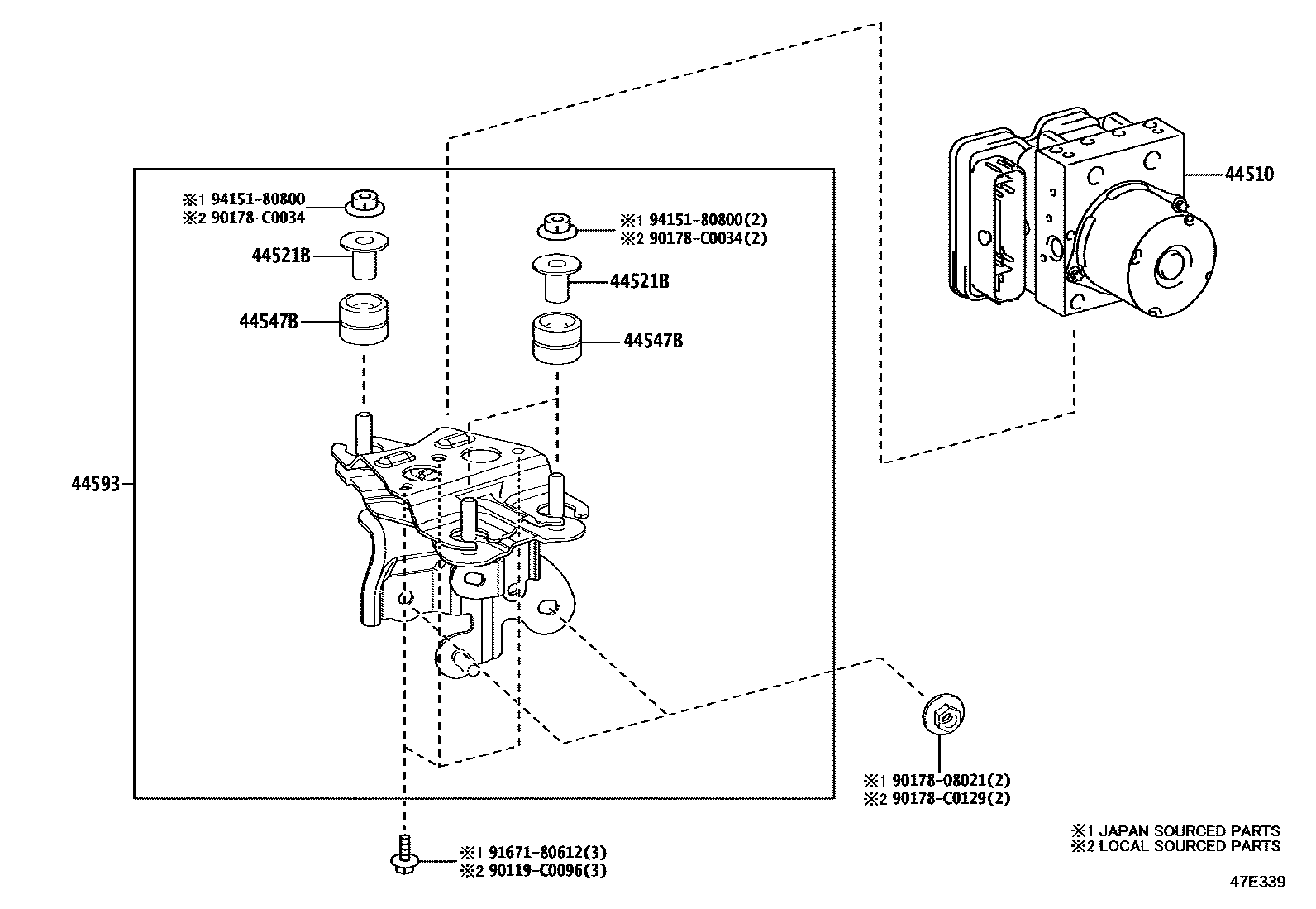 Toyota COROLLA 制动配管和卡箍 EPC diagram — 47E339