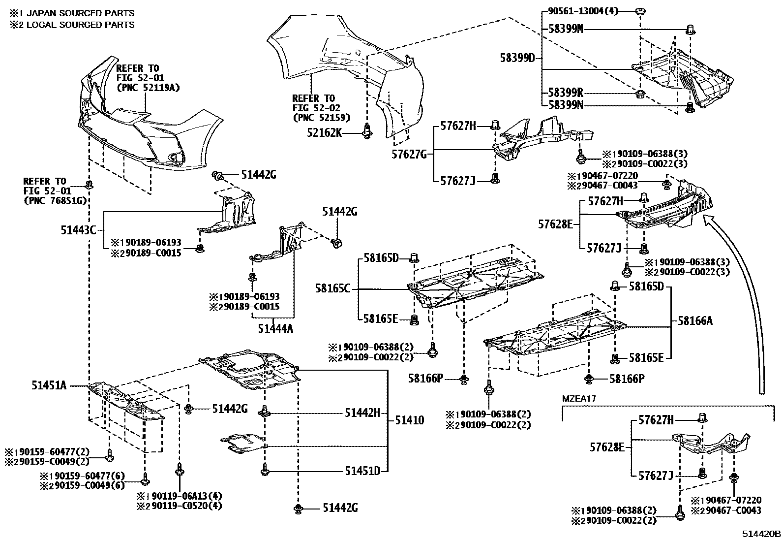 Toyota COROLLA 悬架横梁和发动机底罩 EPC diagram — 514420B