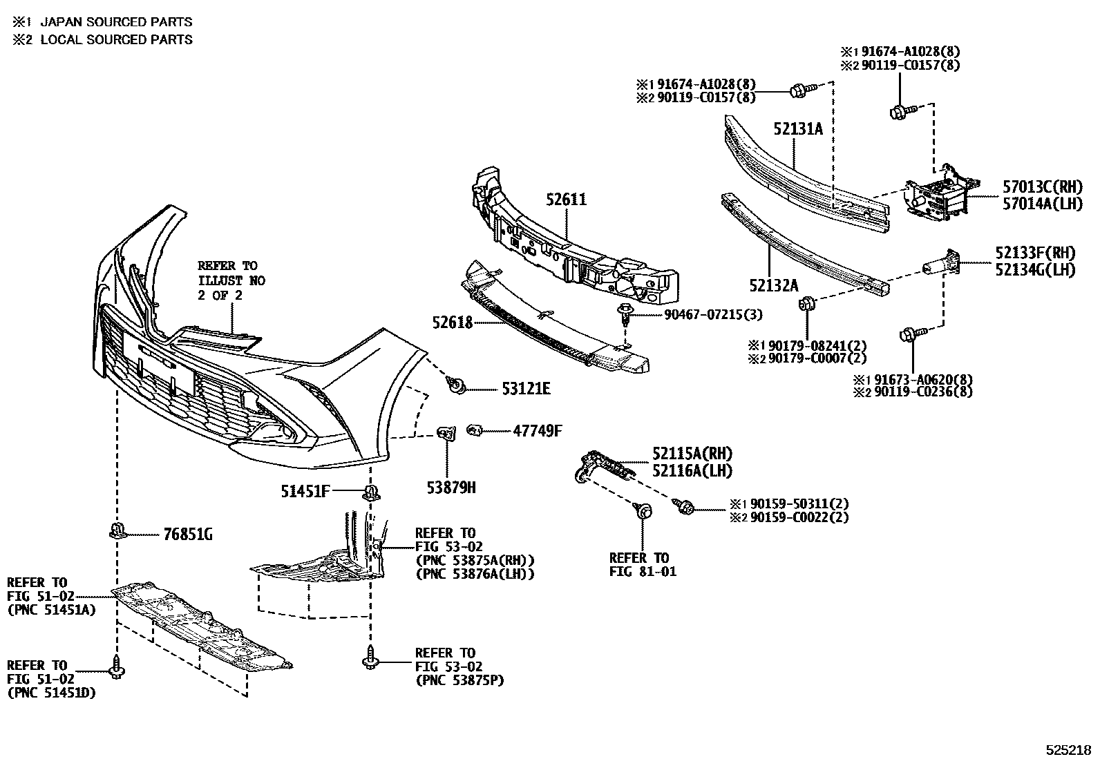 Toyota COROLLA 前保险杠及附件 EPC diagram — 525218A