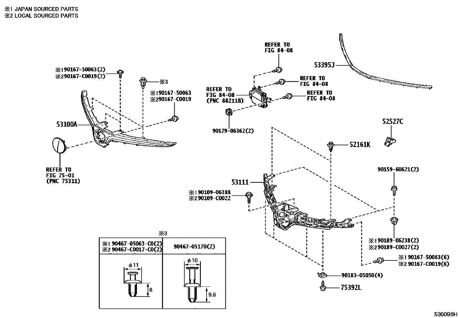 Toyota COROLLA radiator grille EPC diagram — 536098I