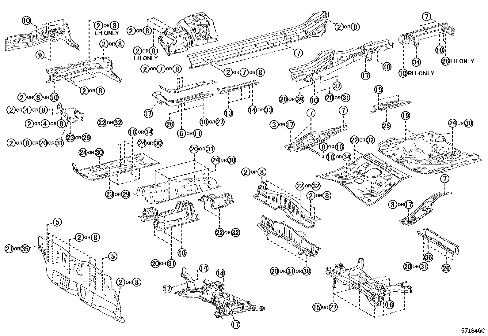 Toyota COROLLA hole plug EPC diagram — 571846C