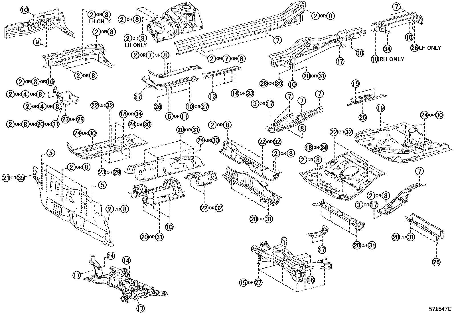 Toyota COROLLA hole plug EPC diagram — 571847C