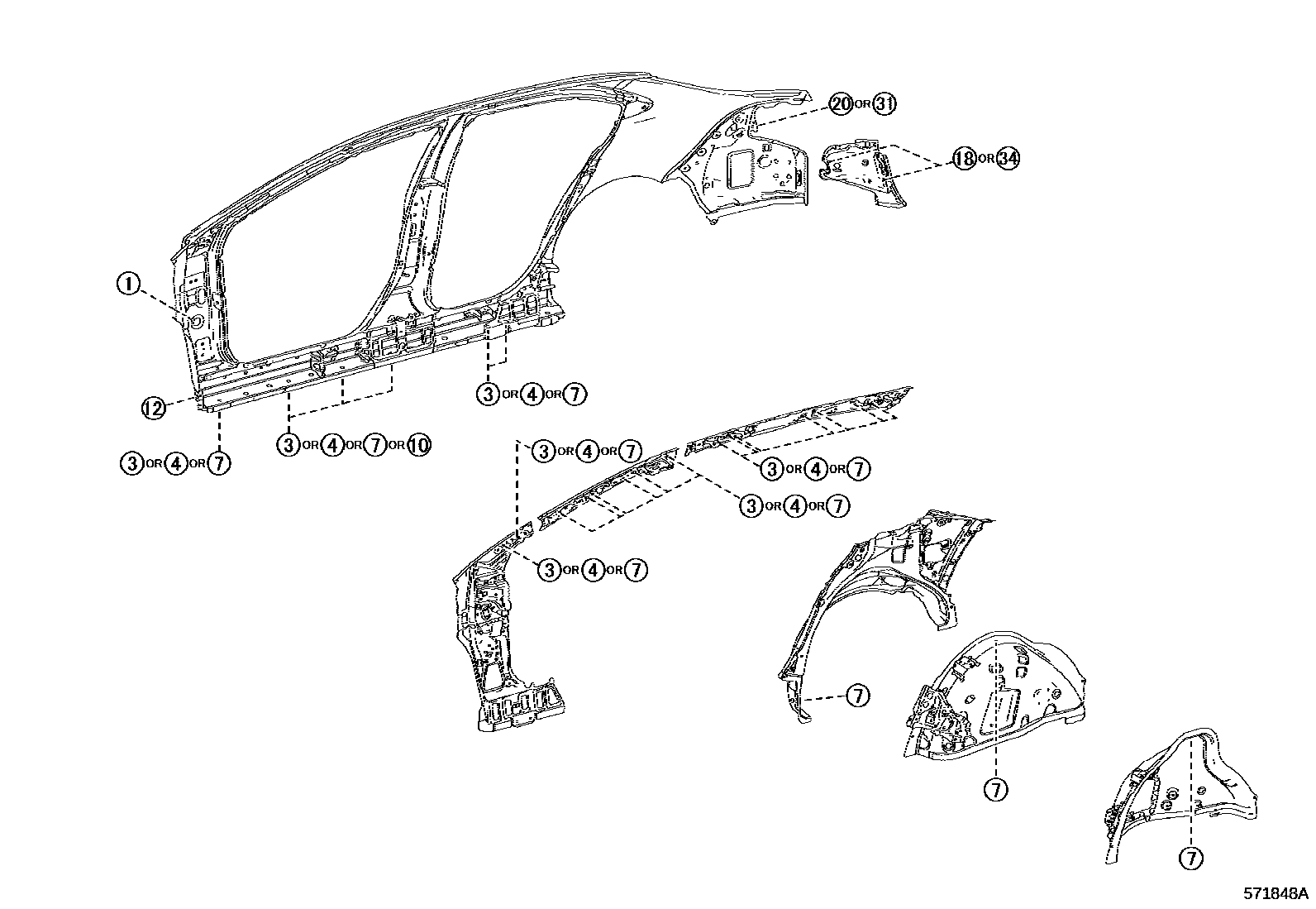 Toyota COROLLA hole plug EPC diagram — 571848A