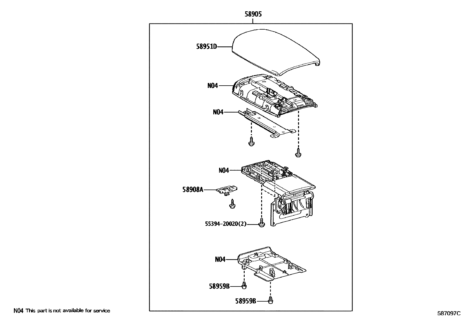 Toyota COROLLA 中央扶手箱和支架 EPC diagram — 587218A