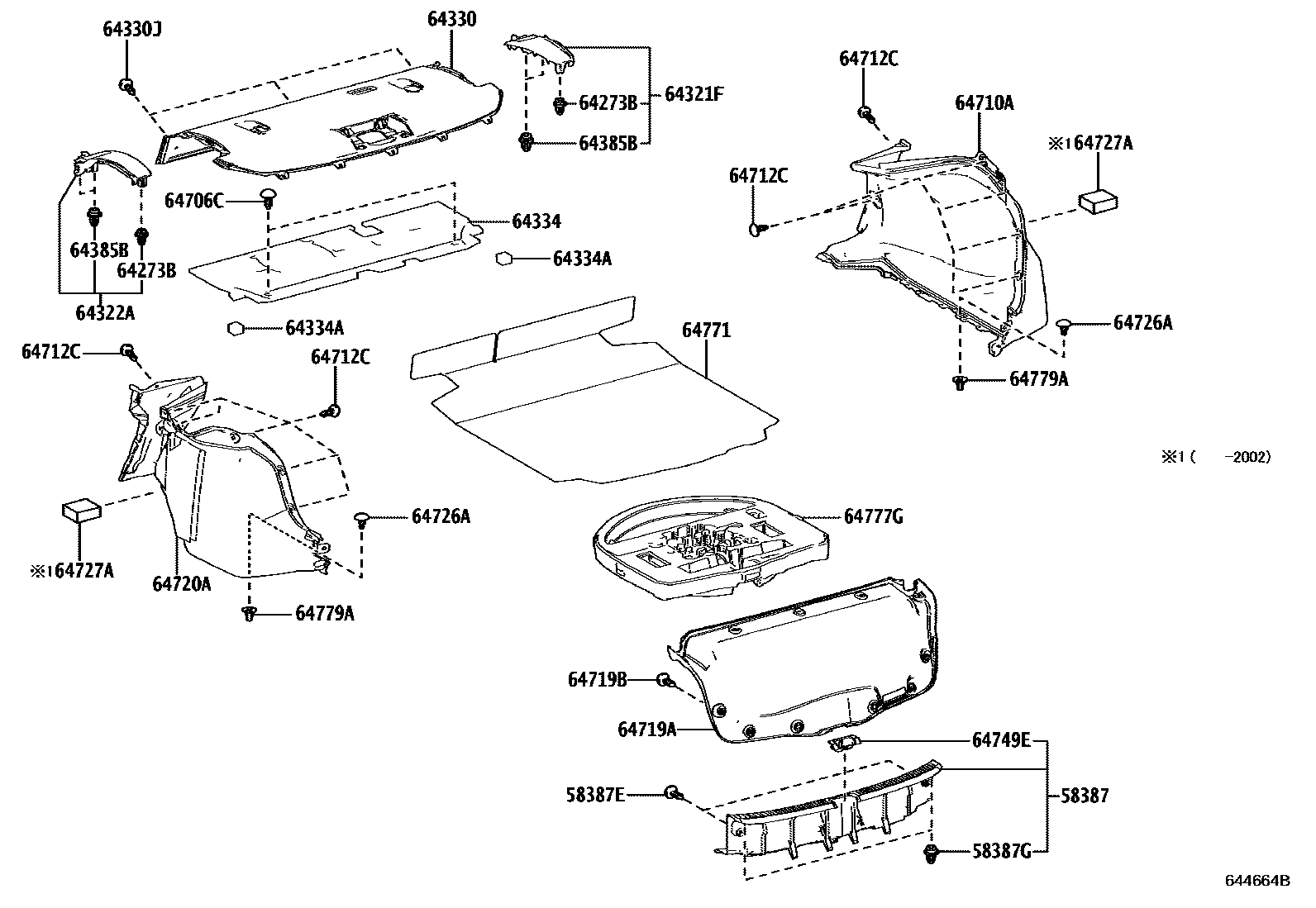 Toyota COROLLA 杂物箱板和行李箱垫 EPC diagram — 644664B