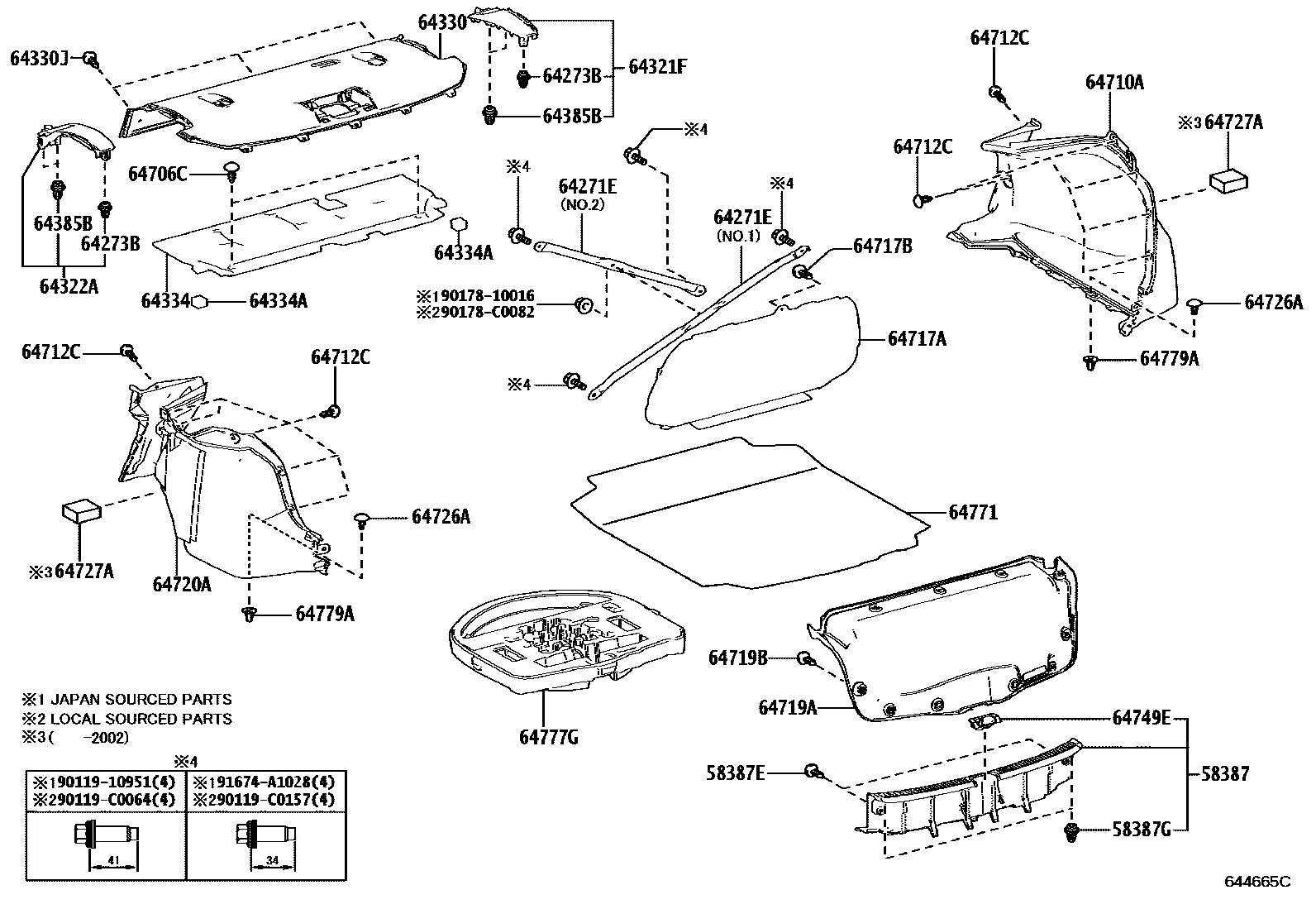 Toyota COROLLA 杂物箱板和行李箱垫 EPC diagram — 644665C
