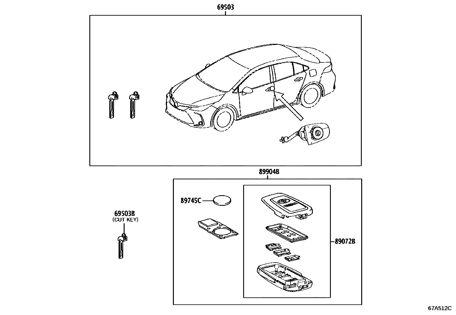 Toyota COROLLA 锁芯组件 EPC diagram — 67A512C
