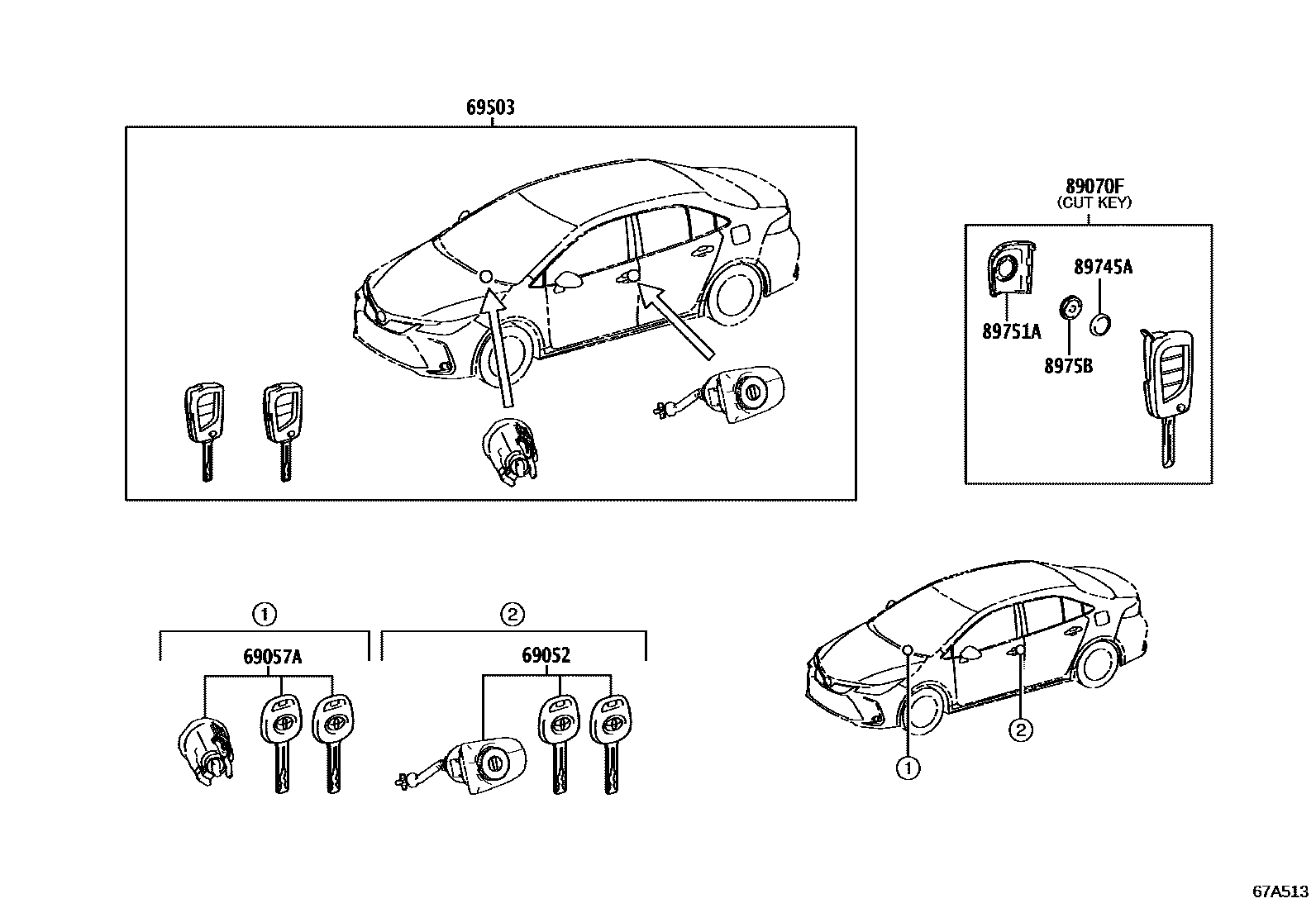 Toyota COROLLA 锁芯组件 EPC diagram — 67A513