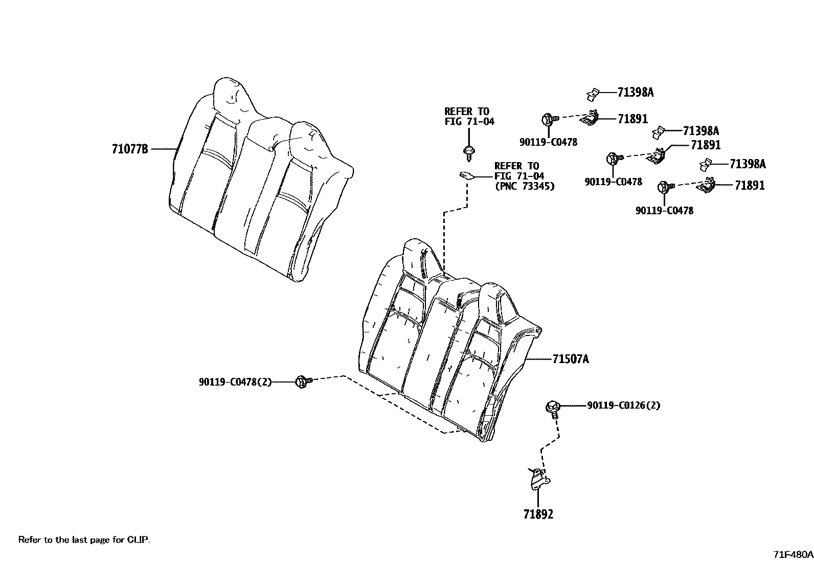 Toyota COROLLA 后排座椅和座椅滑轨 EPC diagram — 71F480A