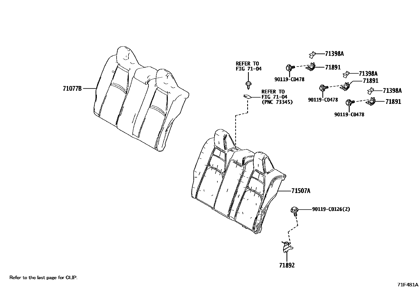 Toyota COROLLA 后排座椅和座椅滑轨 EPC diagram — 71F481A