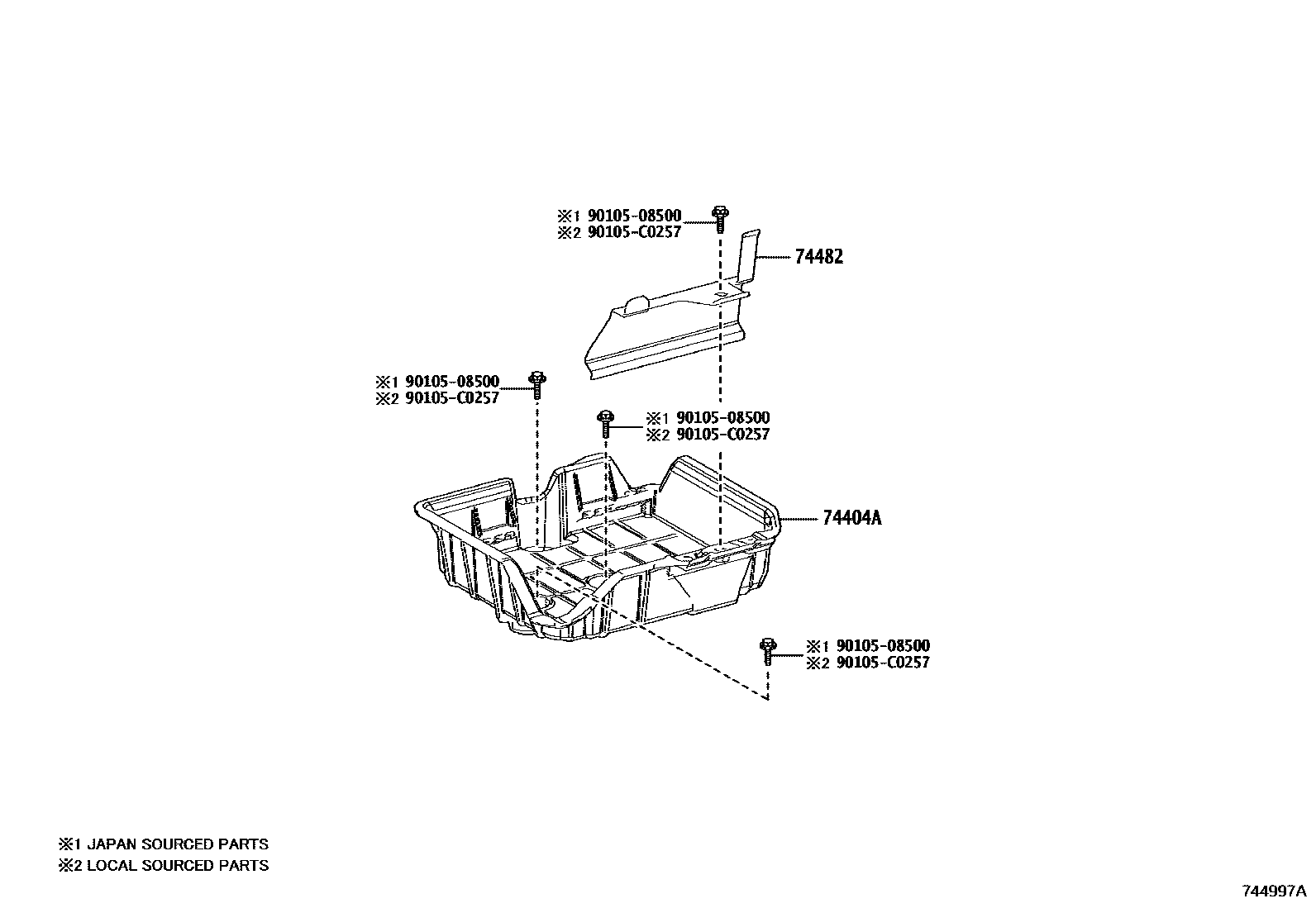 Toyota COROLLA battery holder EPC diagram — 744997A