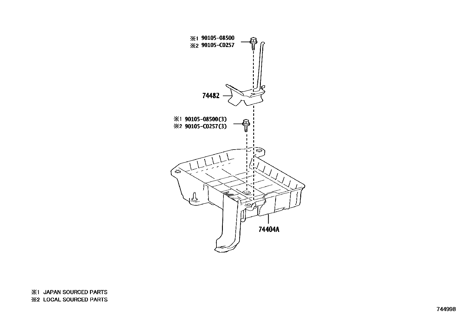 Toyota COROLLA battery holder EPC diagram — 744998