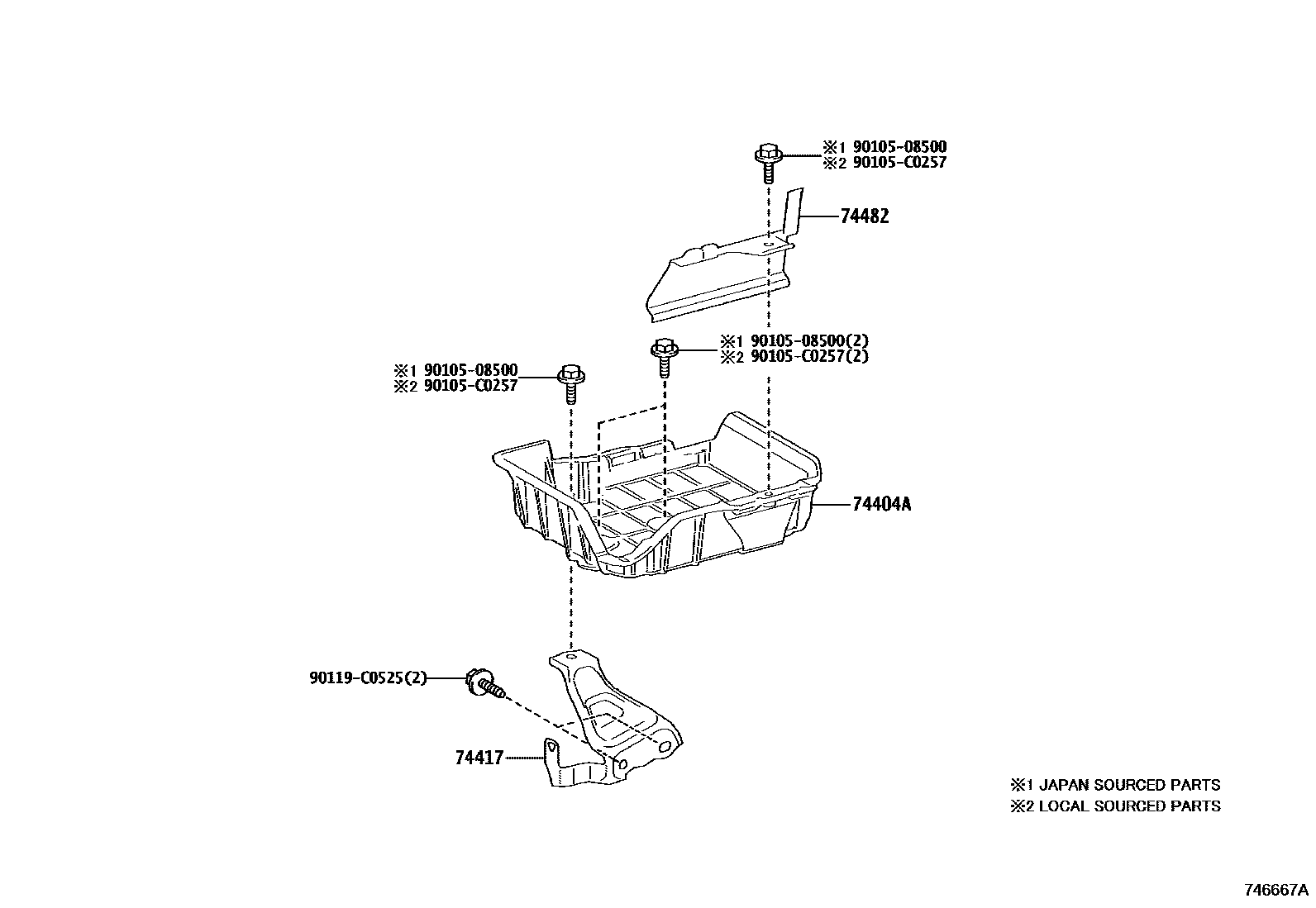 Toyota COROLLA battery holder EPC diagram — 746667A