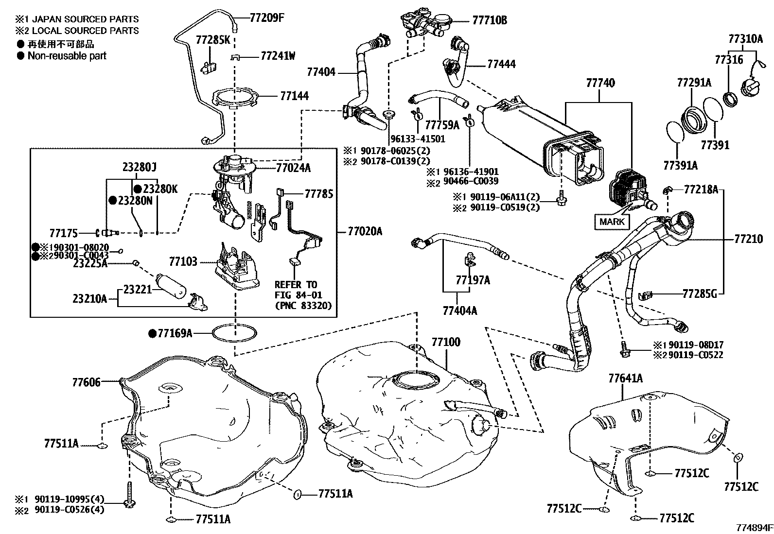 Toyota COROLLA 燃油箱和燃油管 EPC diagram — 774894F