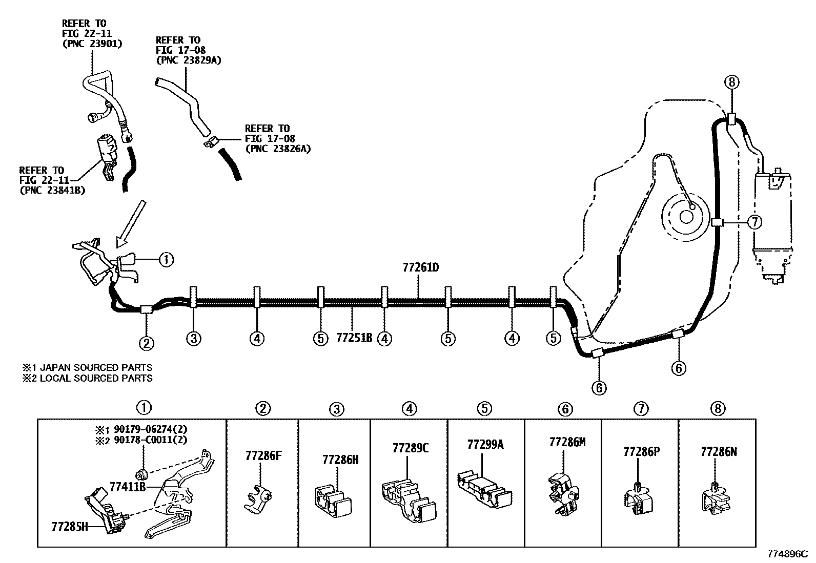Toyota COROLLA 燃油箱和燃油管 EPC diagram — 774896C