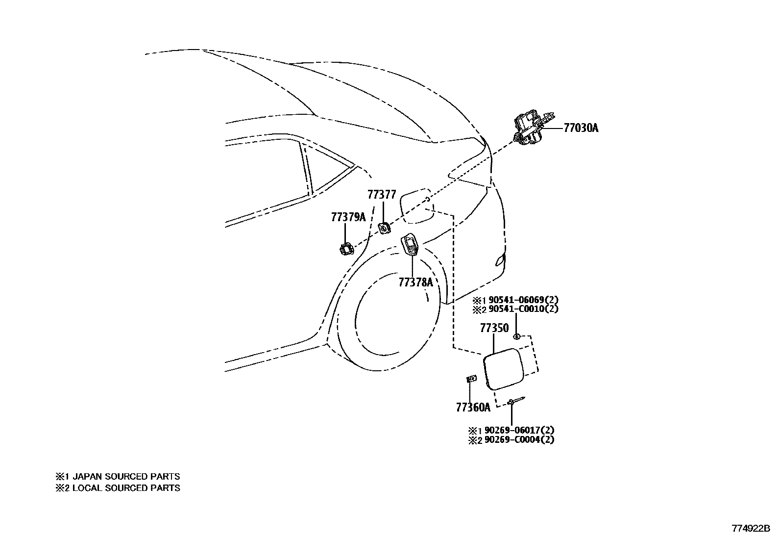 Toyota COROLLA 燃油箱和燃油管 EPC diagram — 774922B