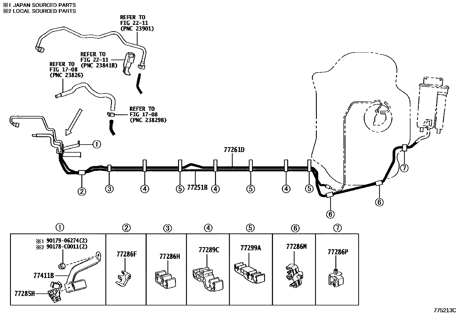Toyota COROLLA 燃油箱和燃油管 EPC diagram — 775213C