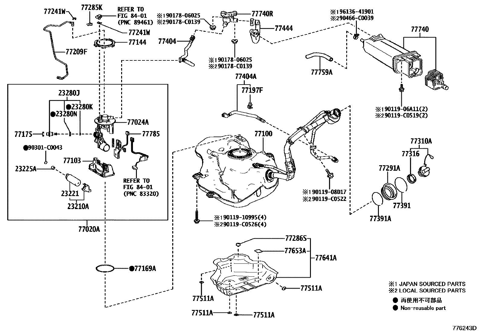Toyota COROLLA 燃油箱和燃油管 EPC diagram — 776243D