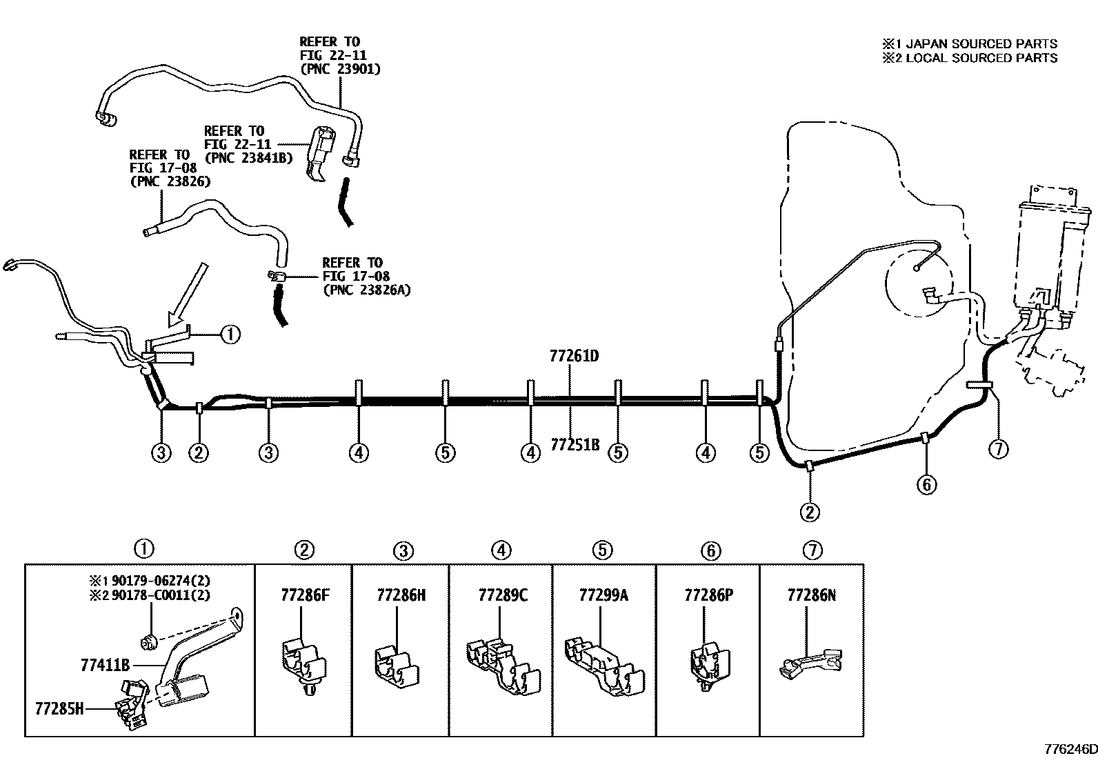 Toyota COROLLA 燃油箱和燃油管 EPC diagram — 776246D