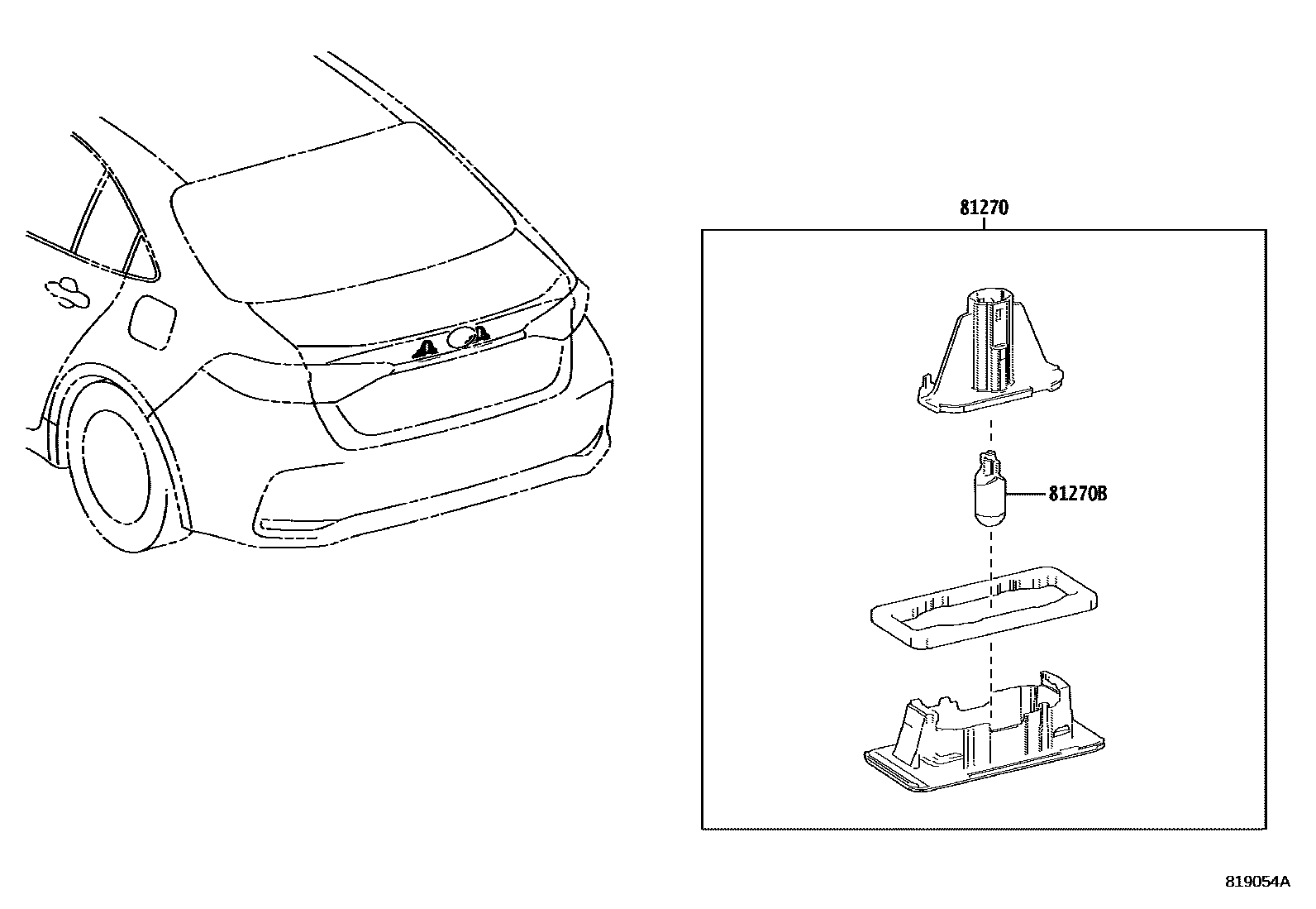 Toyota COROLLA 后牌照灯 EPC diagram — 819054A