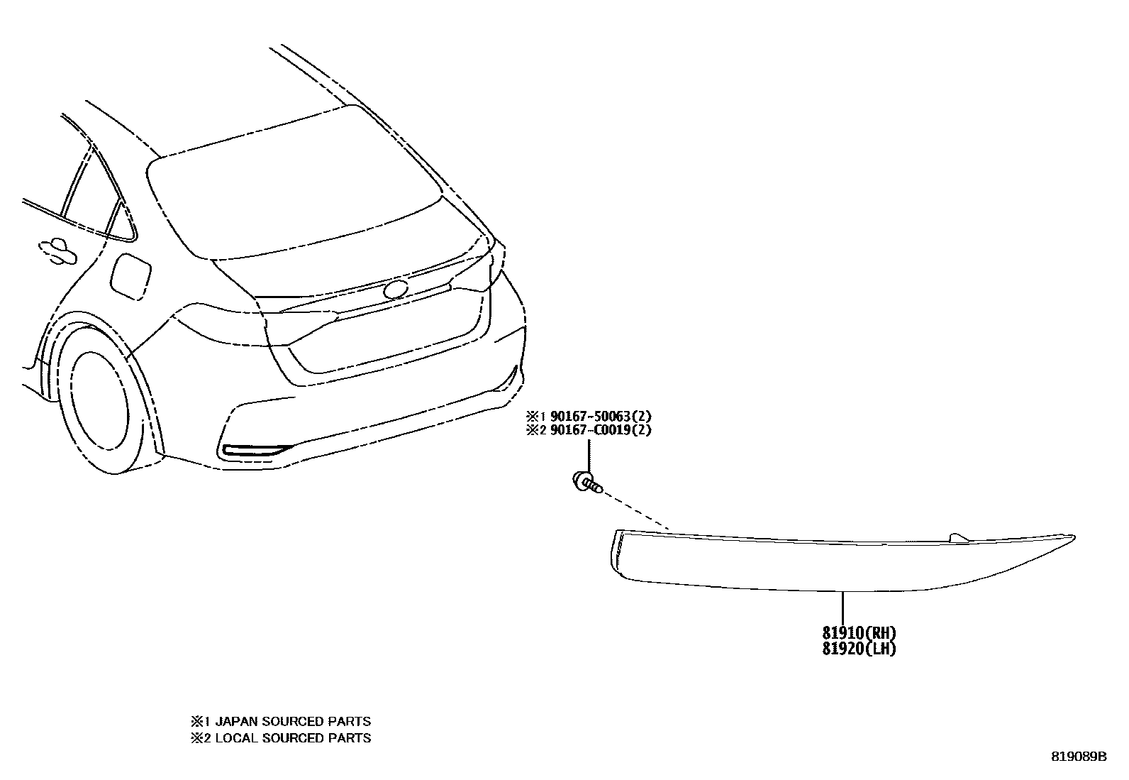 Toyota COROLLA reflector EPC diagram — 819089B