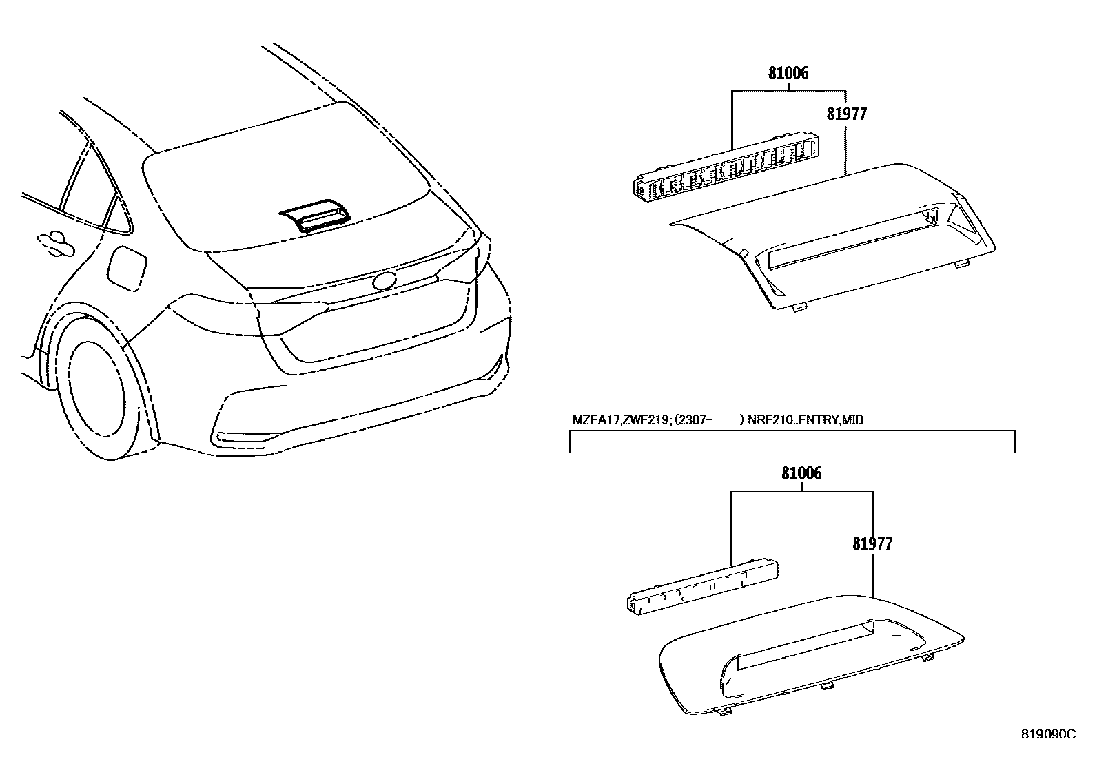 Toyota COROLLA 高位刹车灯 EPC diagram — 819090C