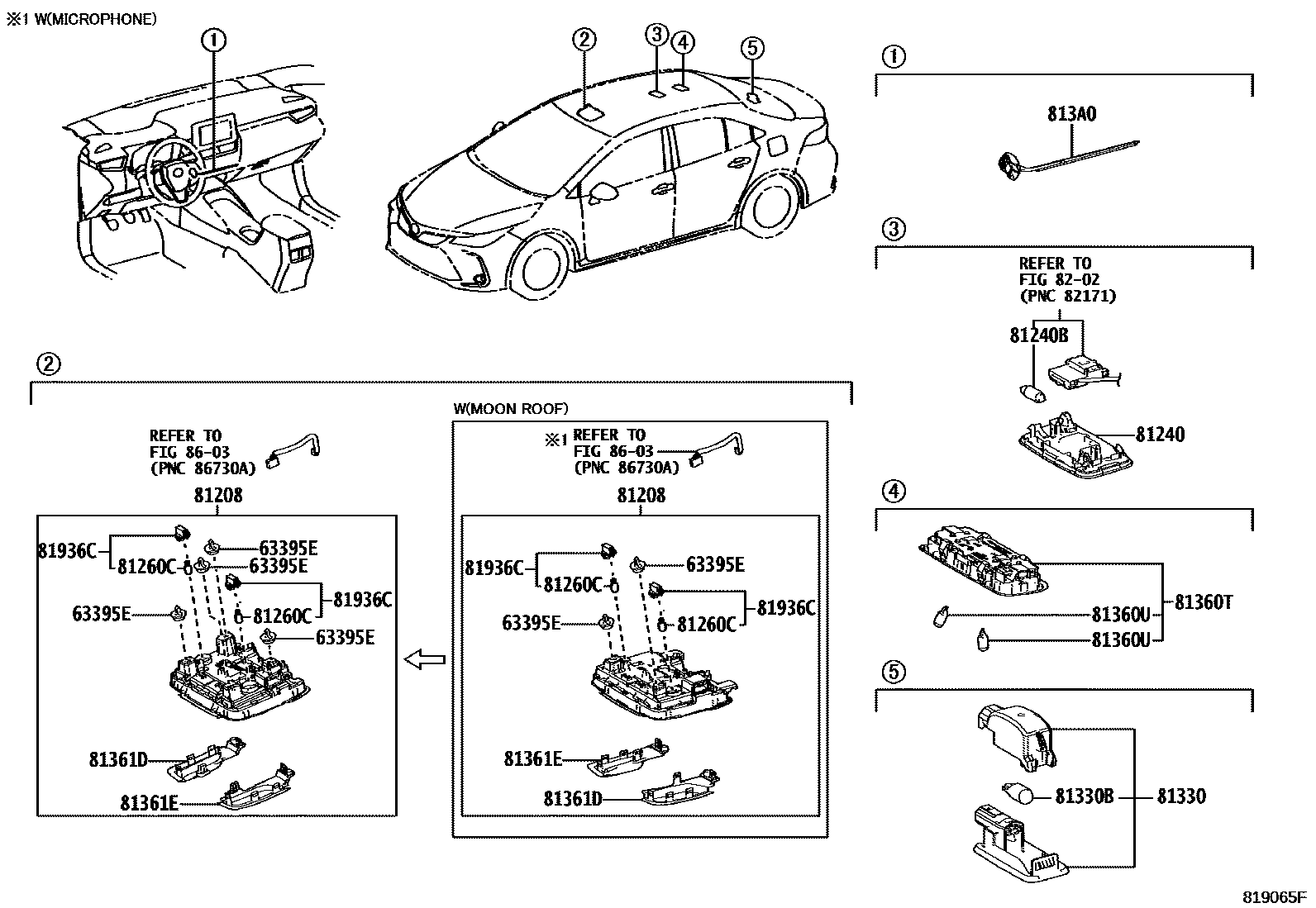 Toyota COROLLA 车内灯 EPC diagram — 819065F