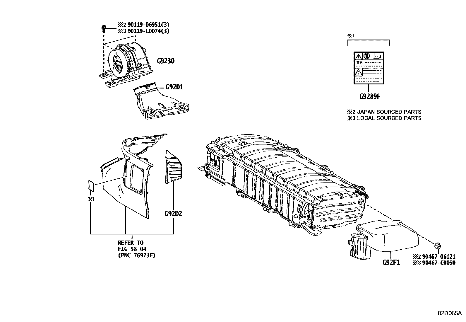 Toyota COROLLA 蓄电池和蓄电池电缆 EPC diagram — 82D065A