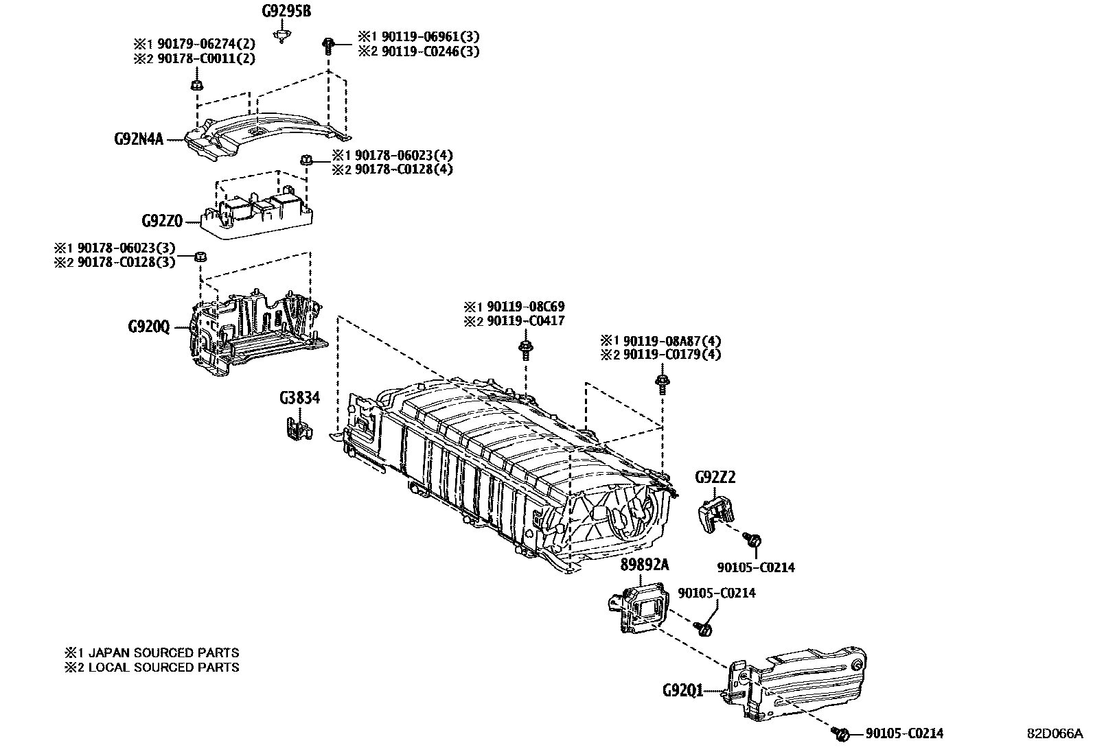 Toyota COROLLA 蓄电池和蓄电池电缆 EPC diagram — 82D066A