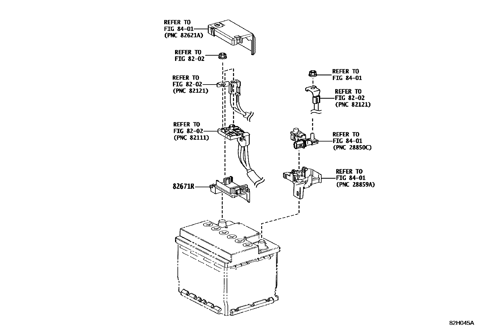 Toyota COROLLA 蓄电池和蓄电池电缆 EPC diagram — 82H045A